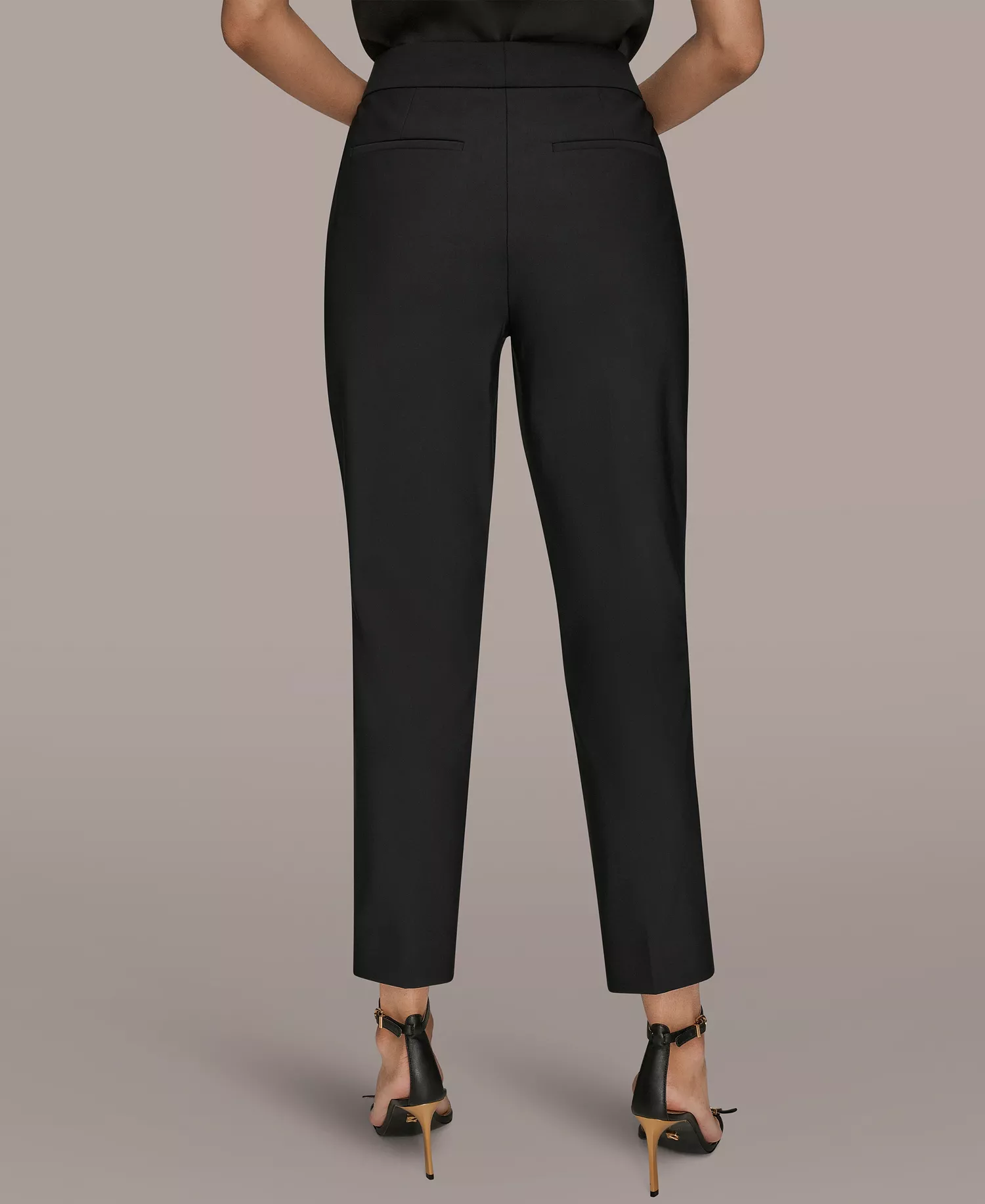 Women's Flat Front Button Pants - Black - 4