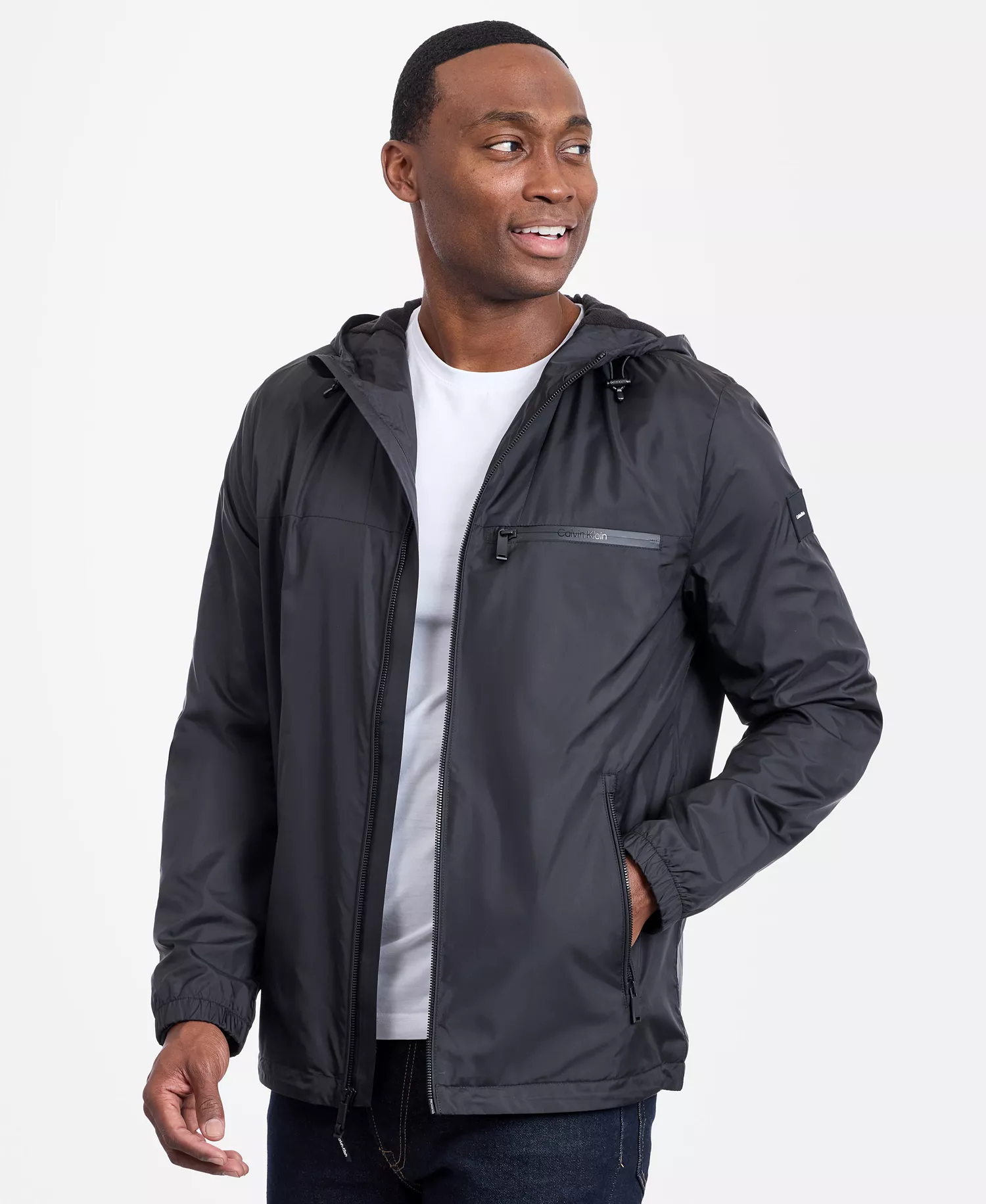 Men's Logo Hooded Windbreaker - Black - L