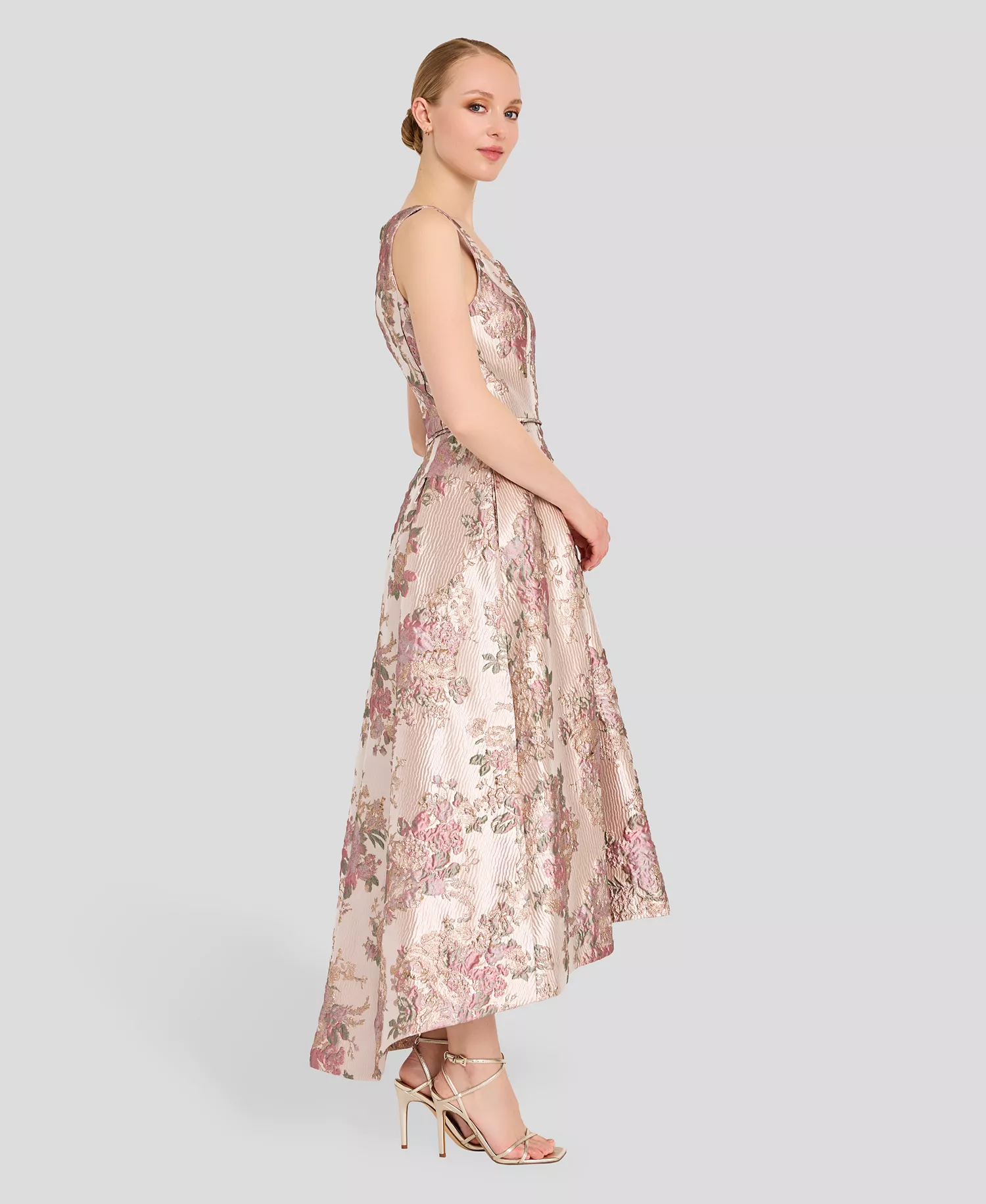 Women's Metallic Jacquard High-Low Square Neck Dress - Petal - 10