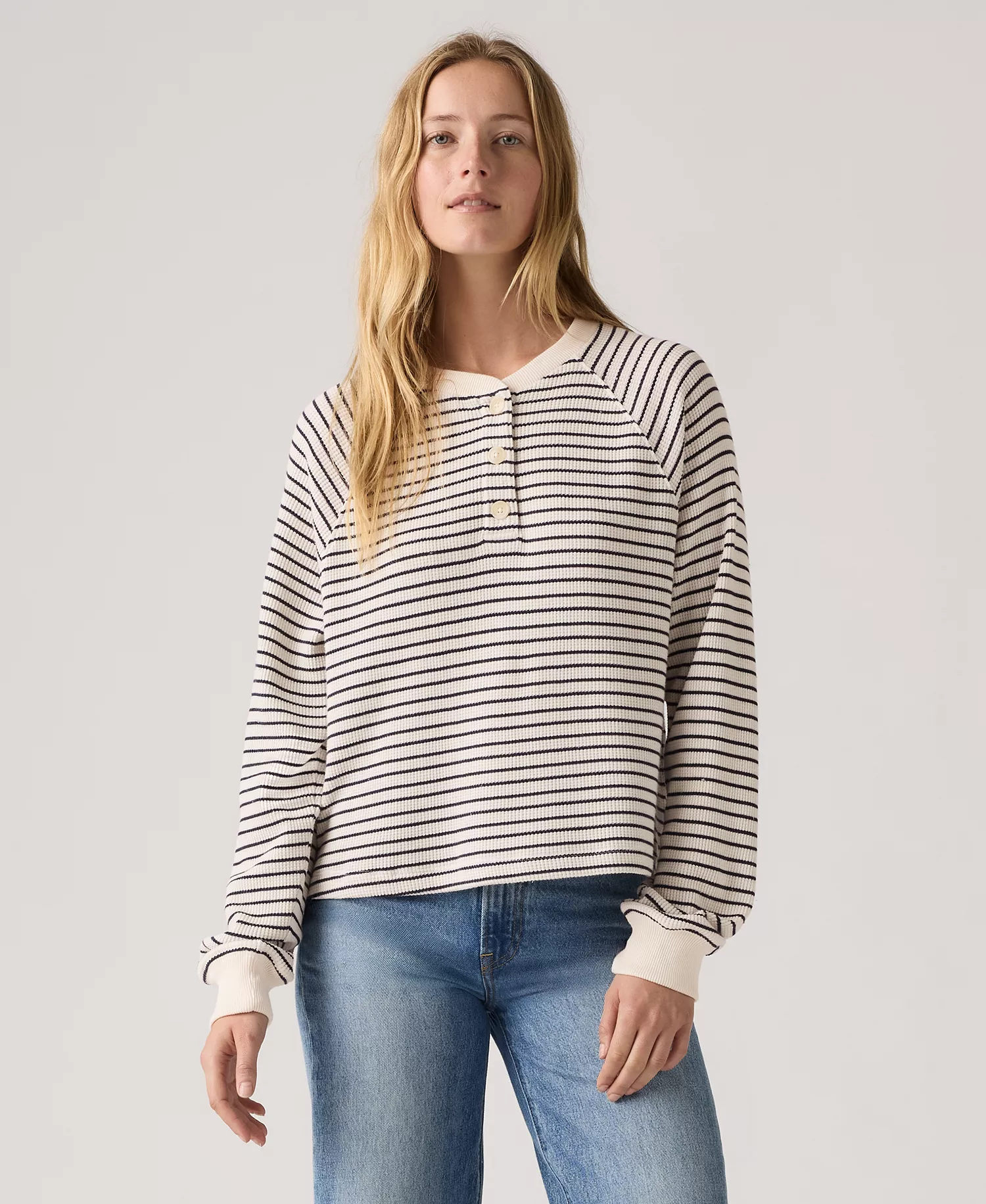 Women's Lassen Henley Long Sleeve Top - Jane Stripe Gardenia - L