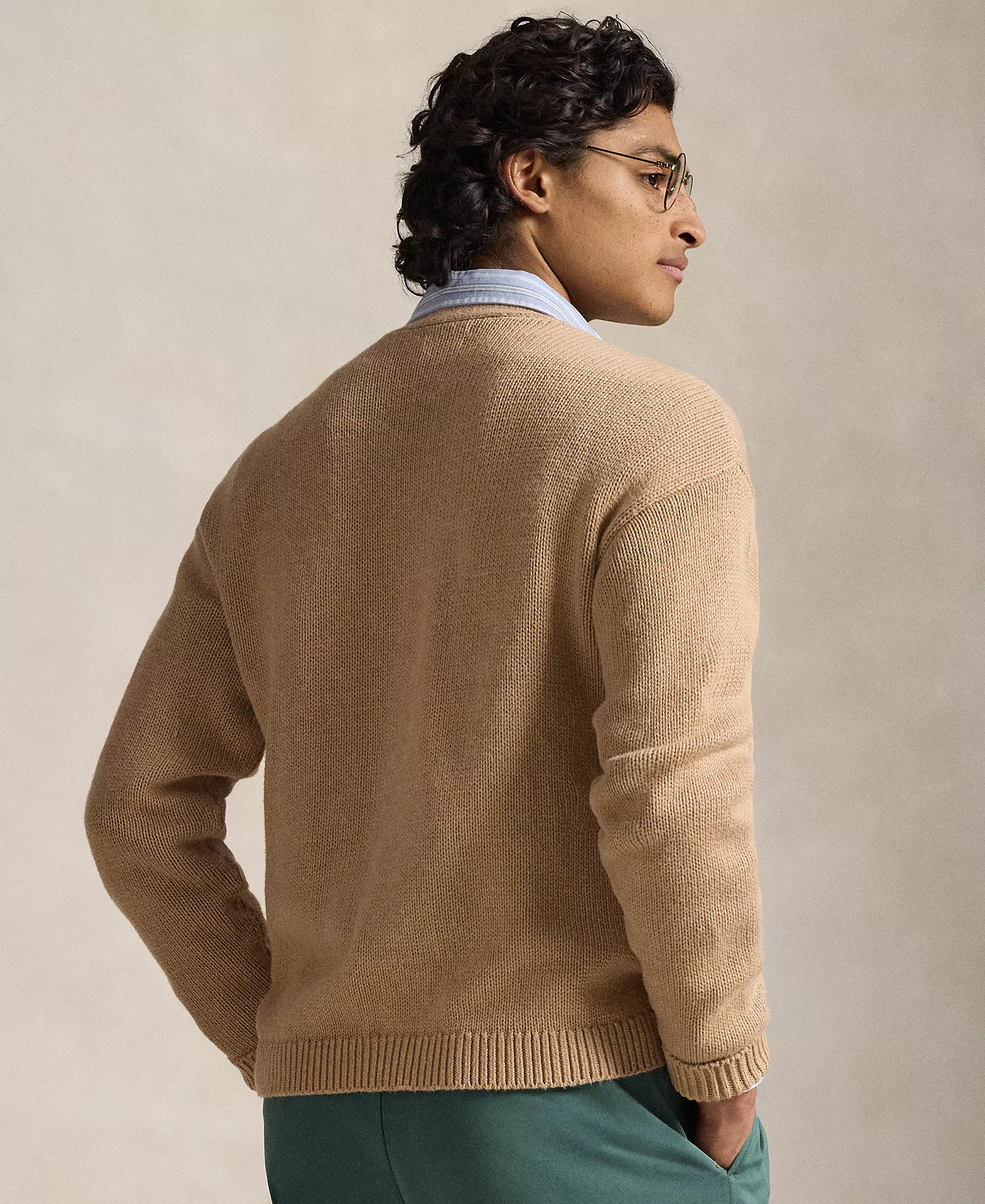 Men's Relaxed-Fit V-Neck Cardigan - Camel Melange - 2XL