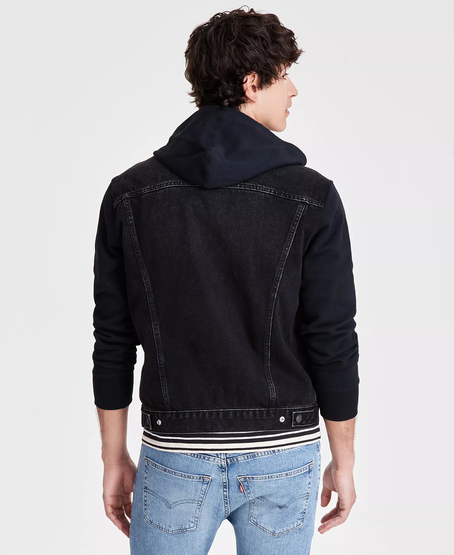 Men's Hybrid Hoodie Non-Stretch Denim Trucker Jacket - Built To Last - L