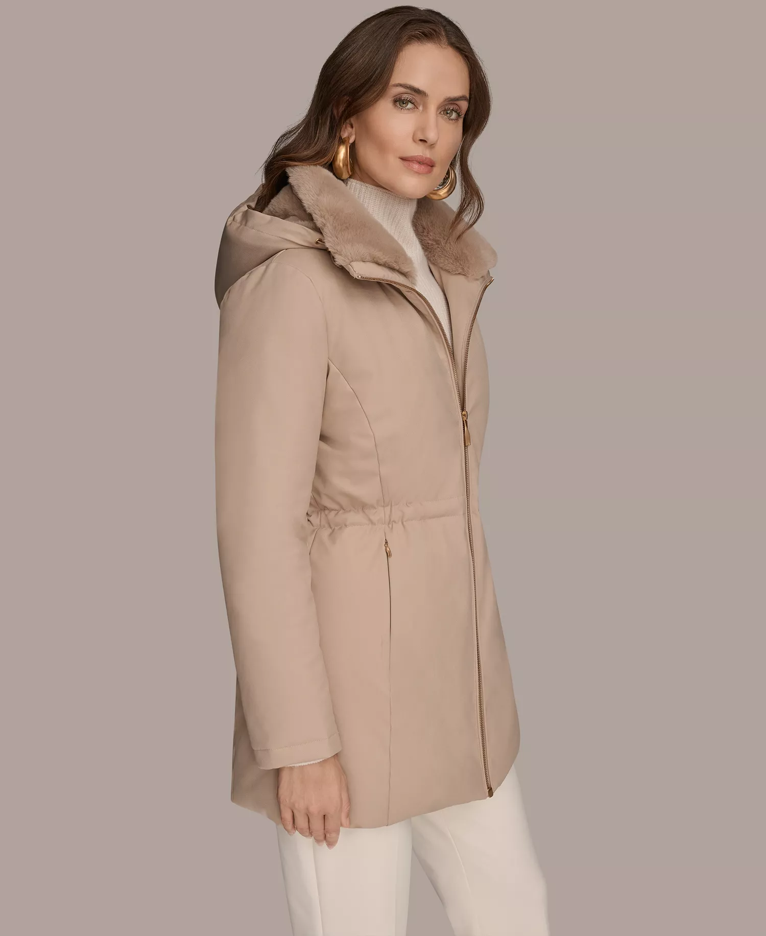 Women's Faux-Fur-Collar Short Puffer Coat - Barley - L