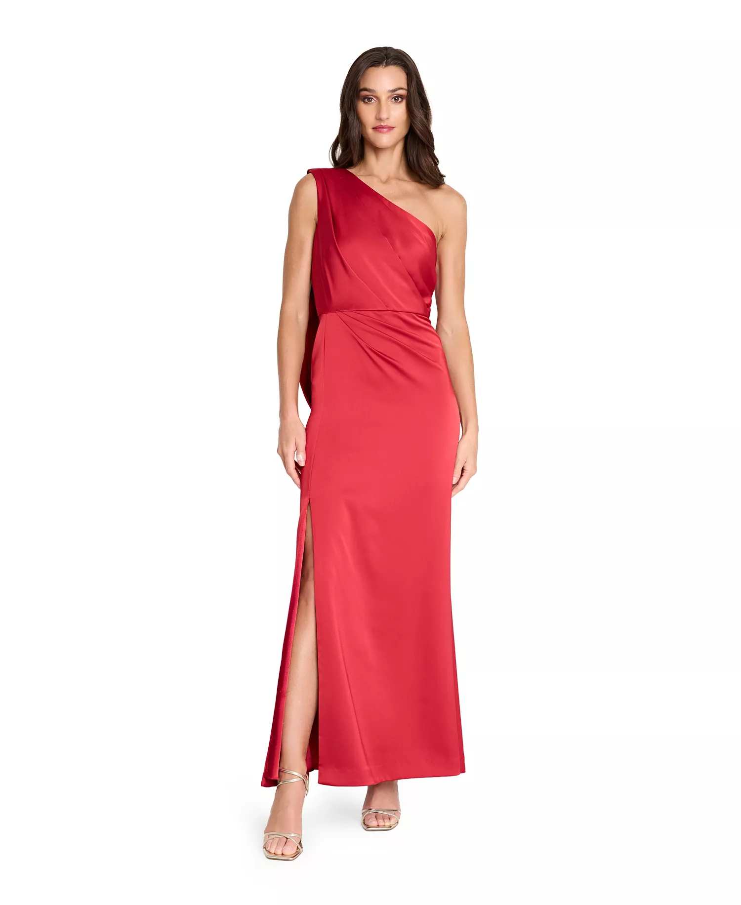 Women's One Shoulder Drape Back Gown - Scarlet - 12