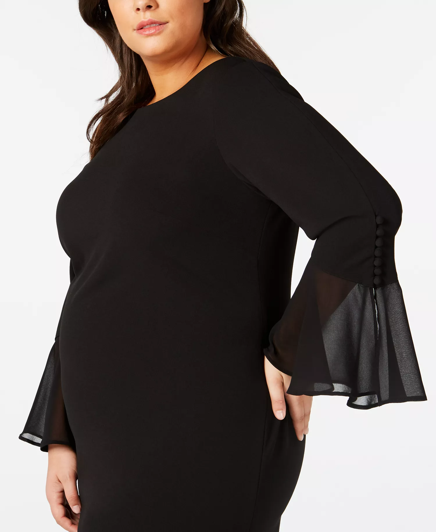 Plus Size Illusion Bell-Sleeve Dress - Black - 22W