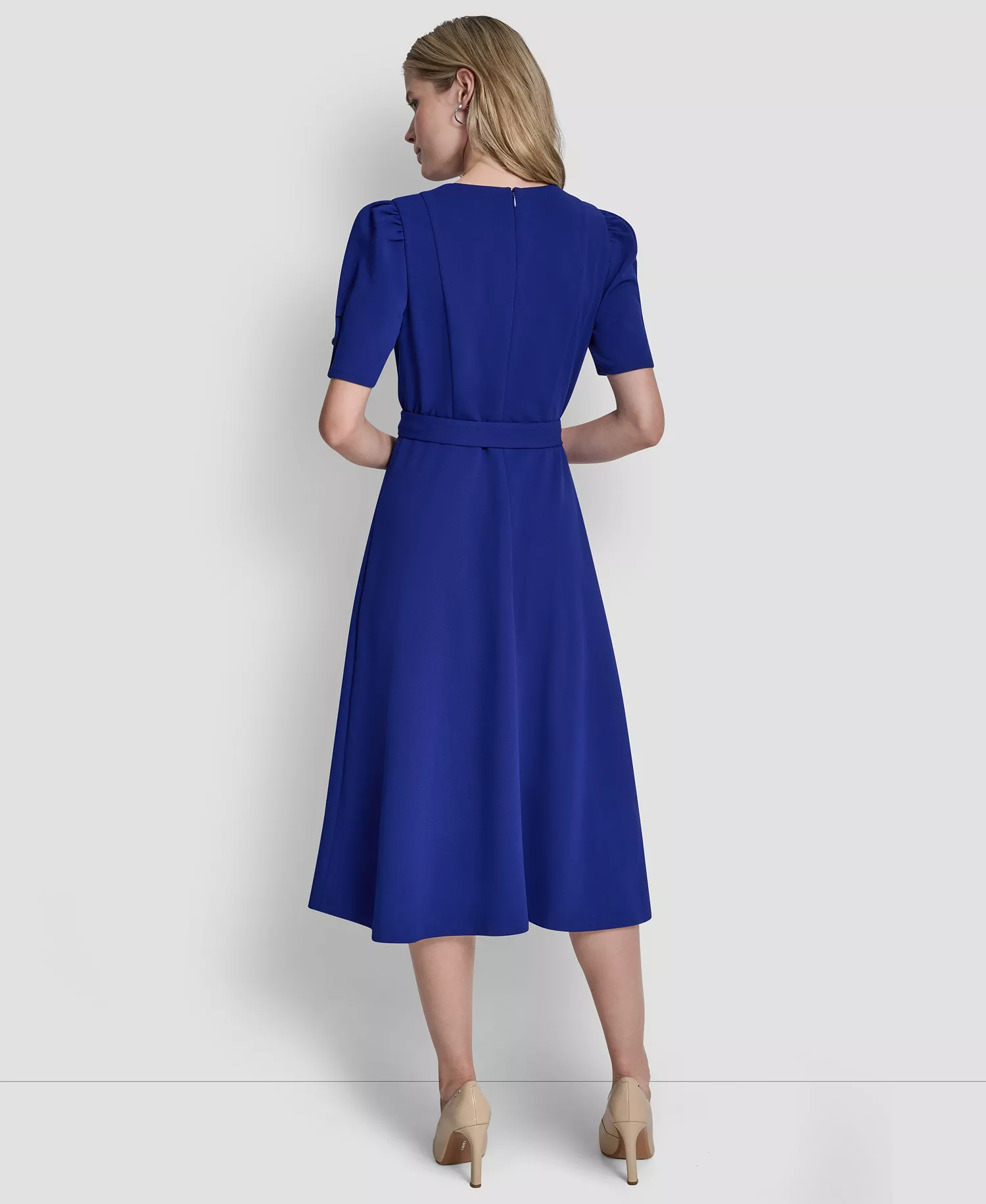 Women's Short-Sleeve Jewel Neck Midi Dress - Marine - 10