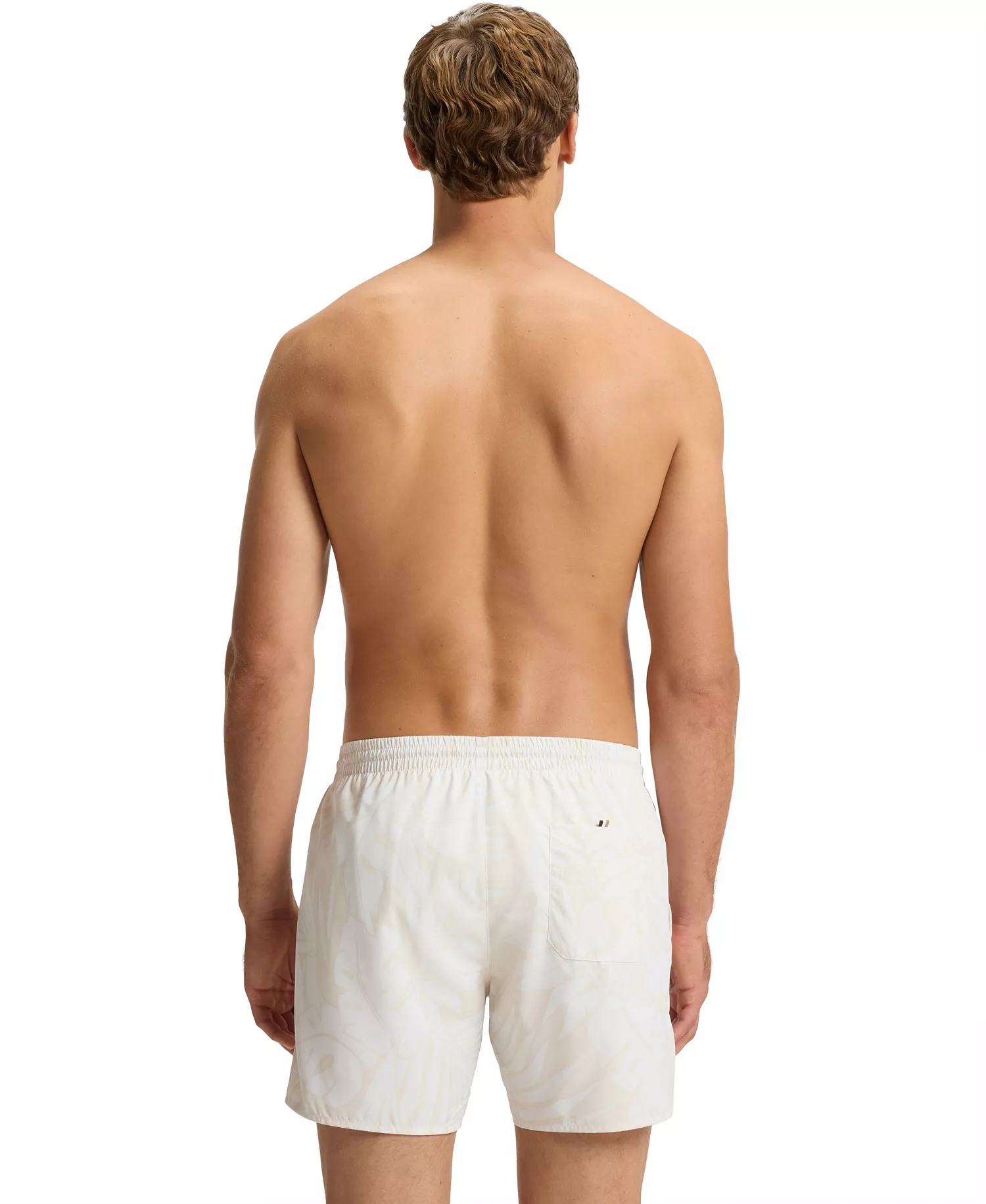 Men's All-Over Print Logo-Badge Swim Shorts - Natural - L