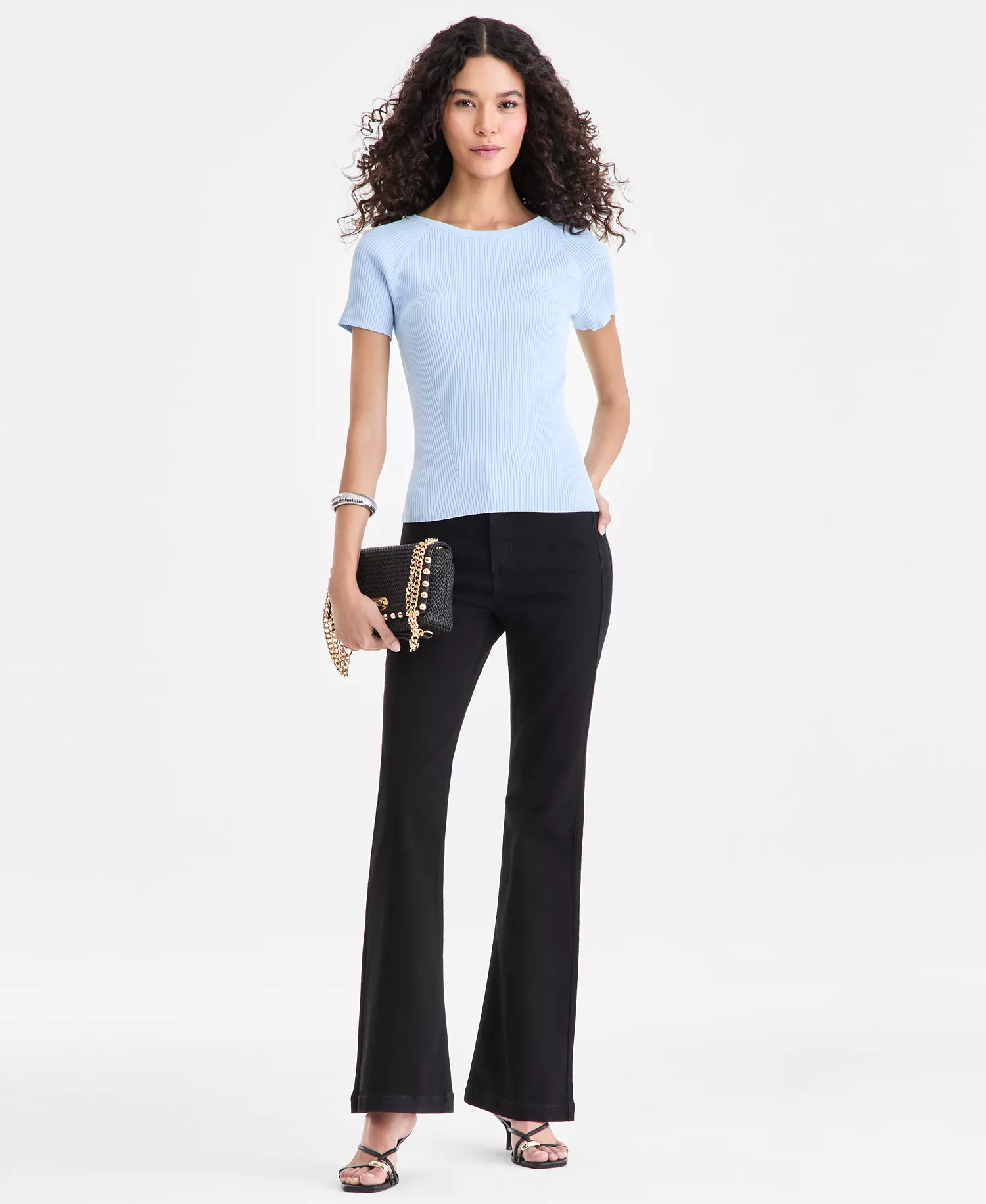 Women's Short-Sleeve Rib Knit Sweater - Bliss Blue - L