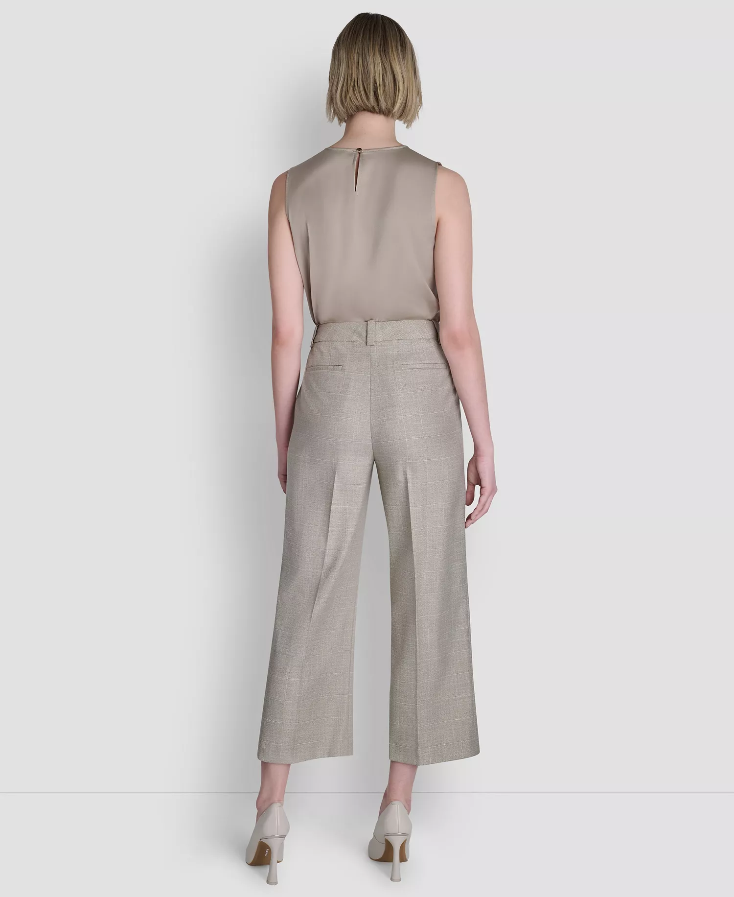 Women's Windowpane Mid-Rise Cropped Pants - Pebble / White Combo - 10