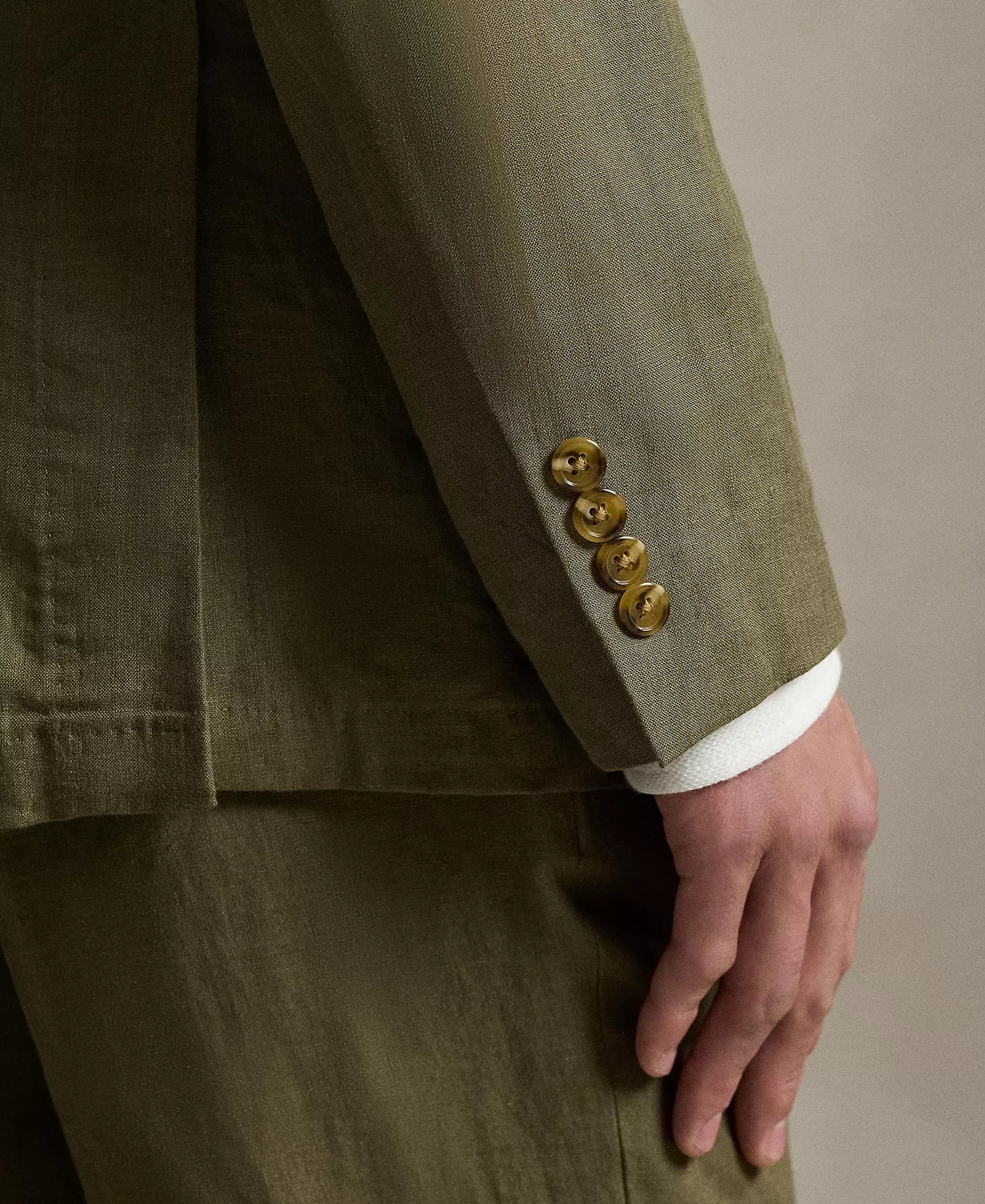 Men's Polo Soft Modern Linen Suit Jacket - Basic  Olive - 38
