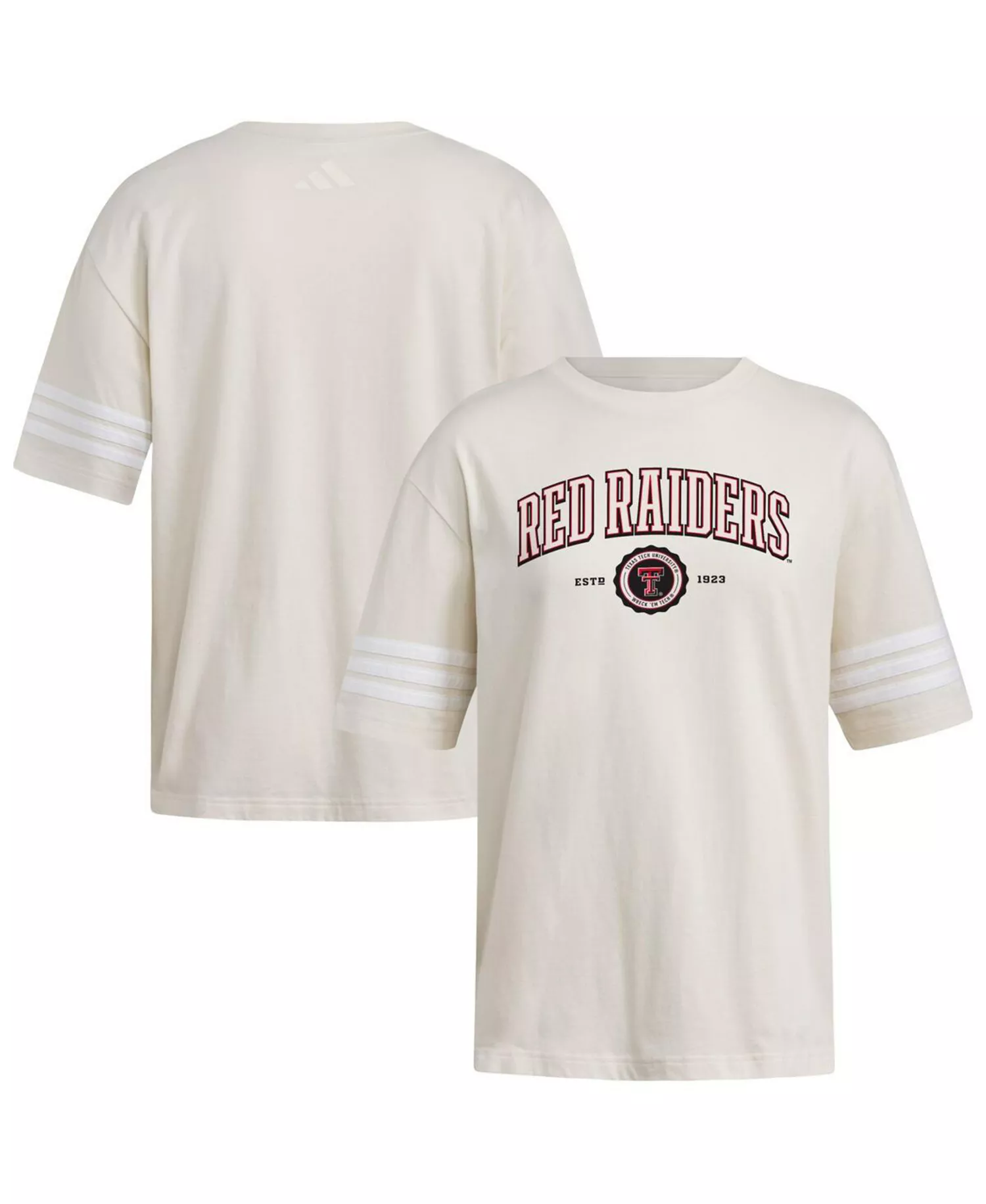 Women's Cream Texas Tech Red Raiders Fashion Three-Stripes Oversized T-Shirt - Cream - L
