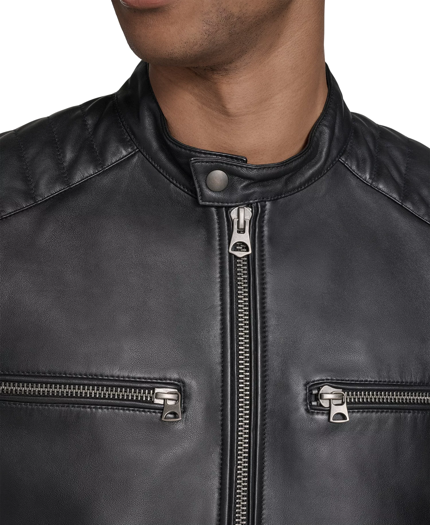 Men's Leather Racer Jacket - Black - 2XL