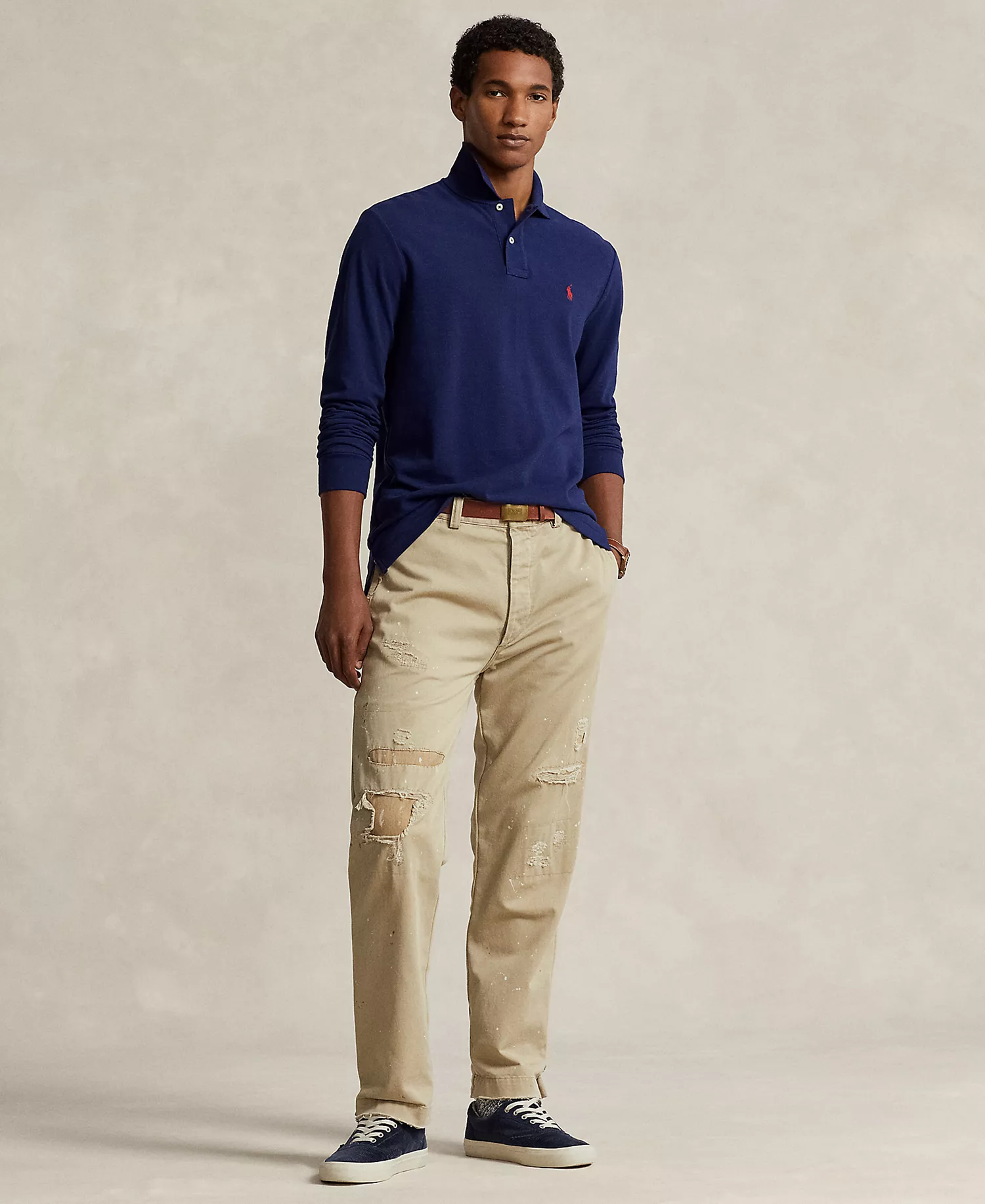 Men's Classic Fit Long Sleeve Mesh Polo - Newport Navy - 2XL