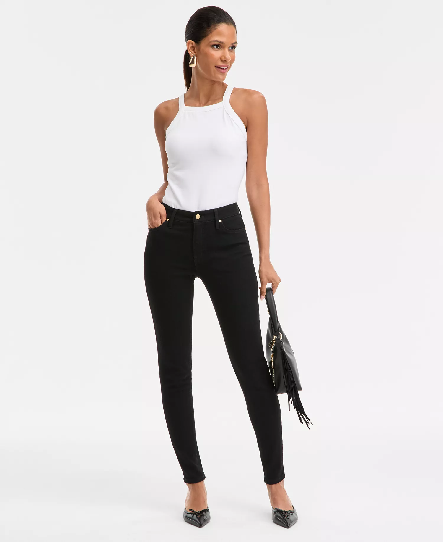 Women's Mid-Rise Skinny Jeans, Macy's Exclusive  - Deep Black - 0