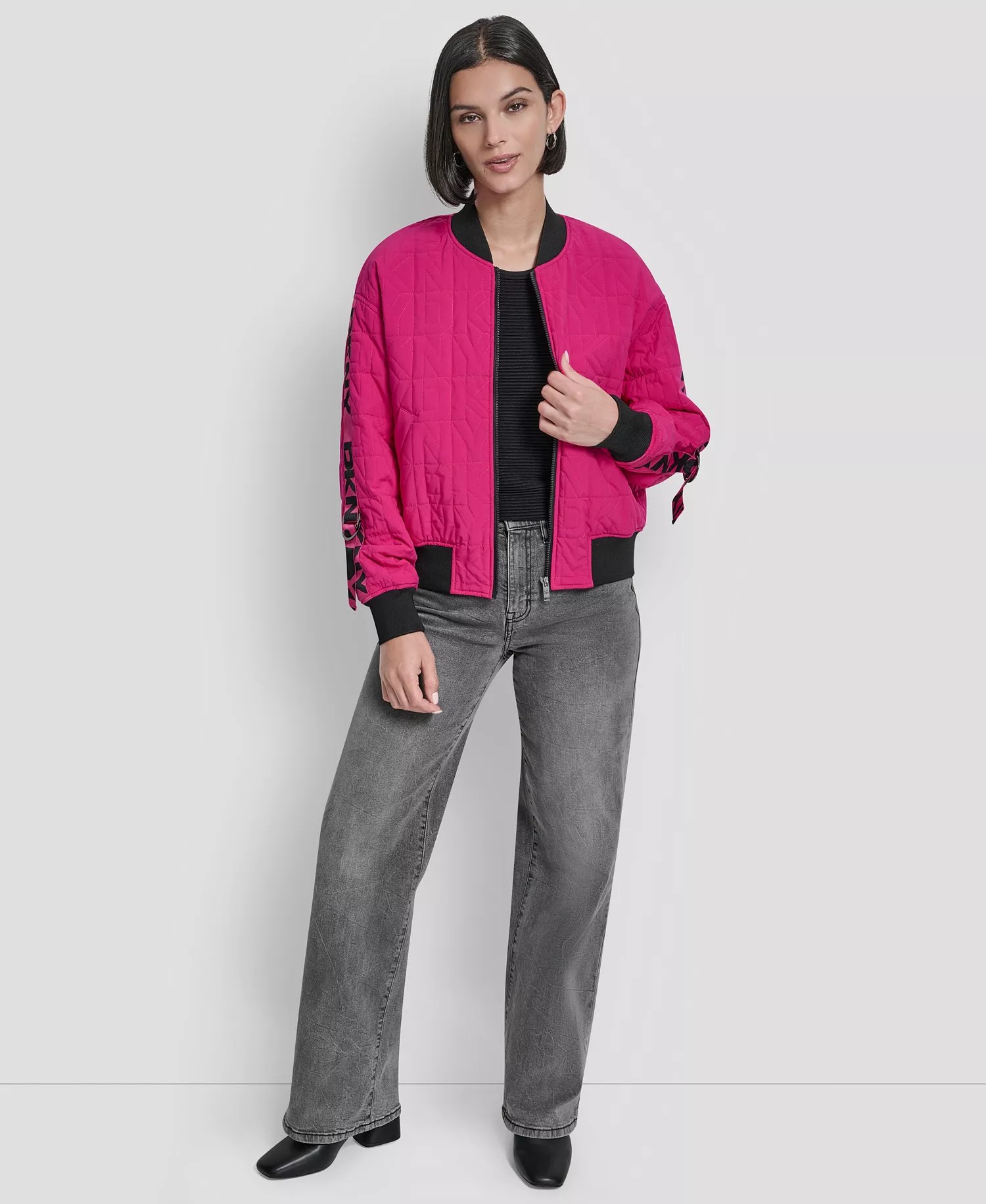 Women's Collar Zip-Front Quilted Bomber Jacket - Fuchsia - XS
