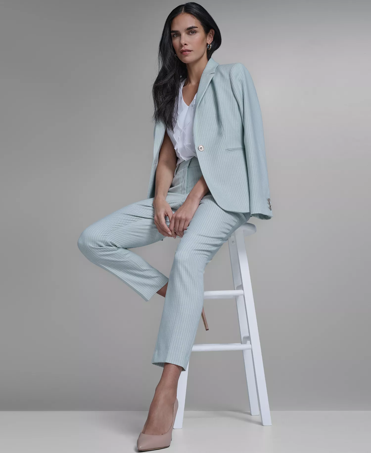 Women's Slim Fit Tonal Stripe Blazer - Harbor Gray Multi - 0