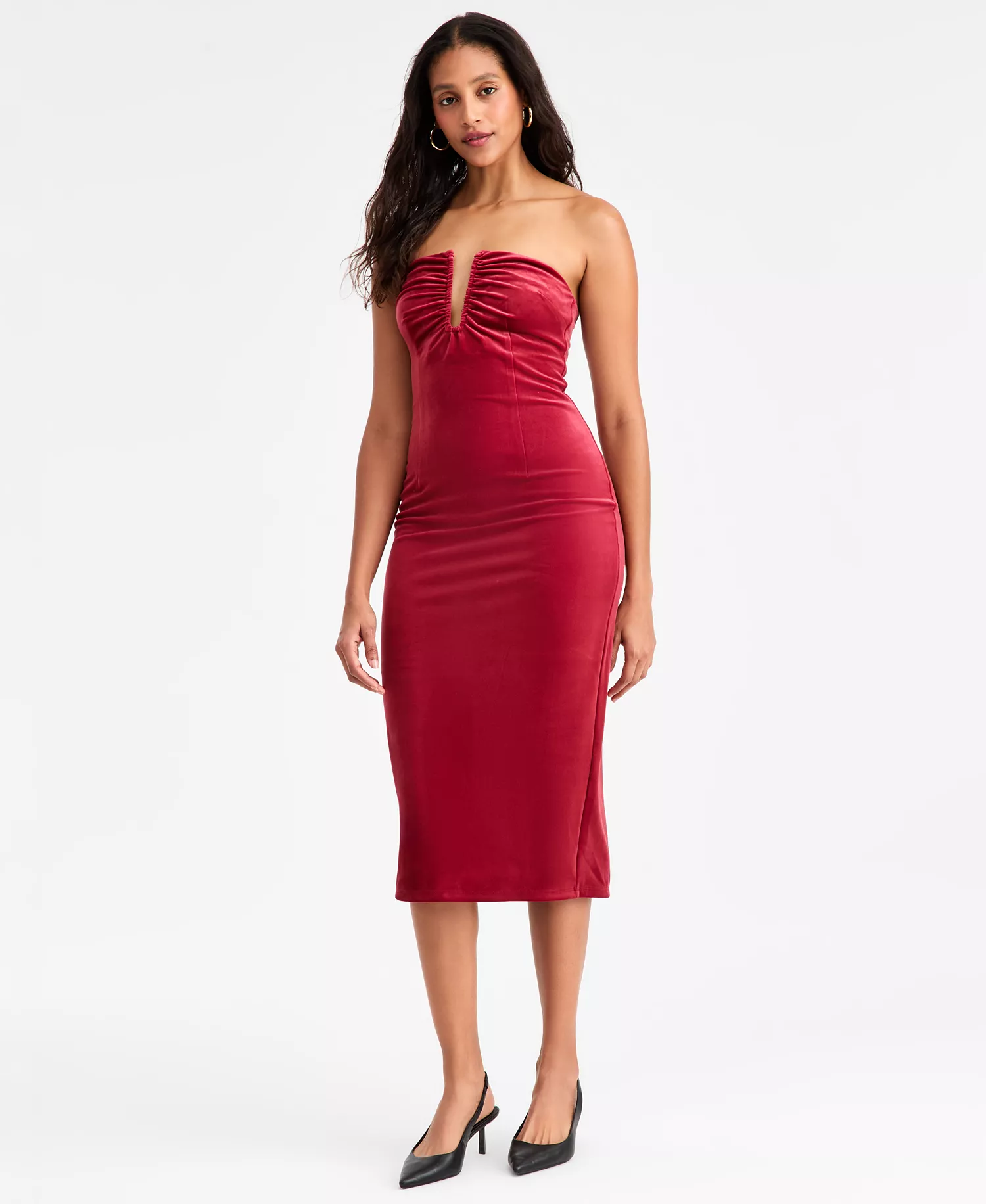 Women's Velvet Hardware Midi Dress, Macy's Exclusive - Deep Scarlet - L