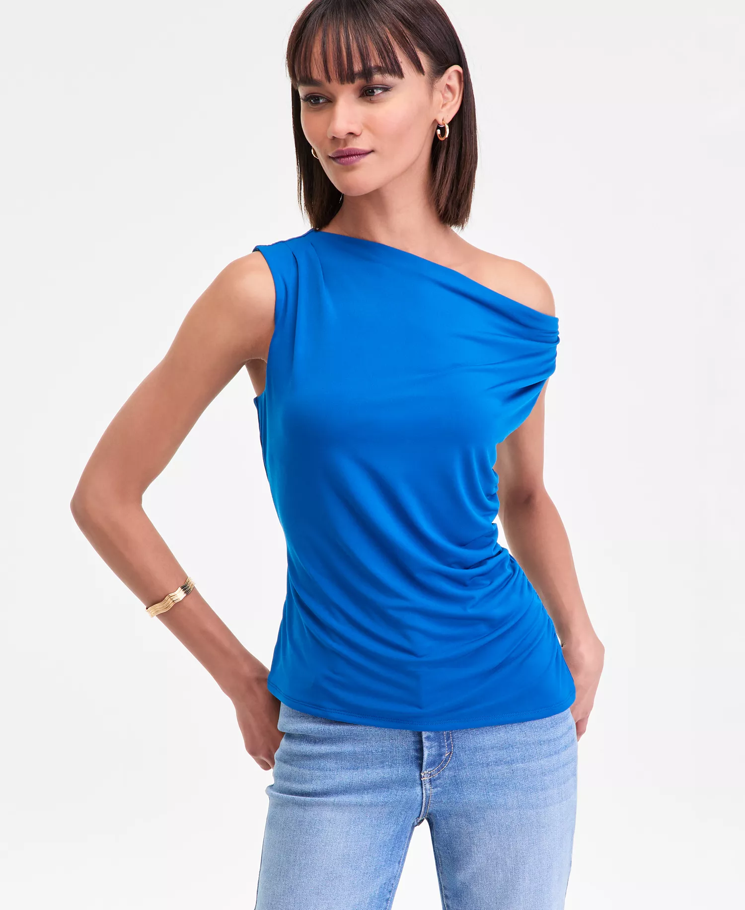 Women's Sleeveless Asymmetric Neckline Knit Top, Macy's Exclusive - Cobalt Dream - L