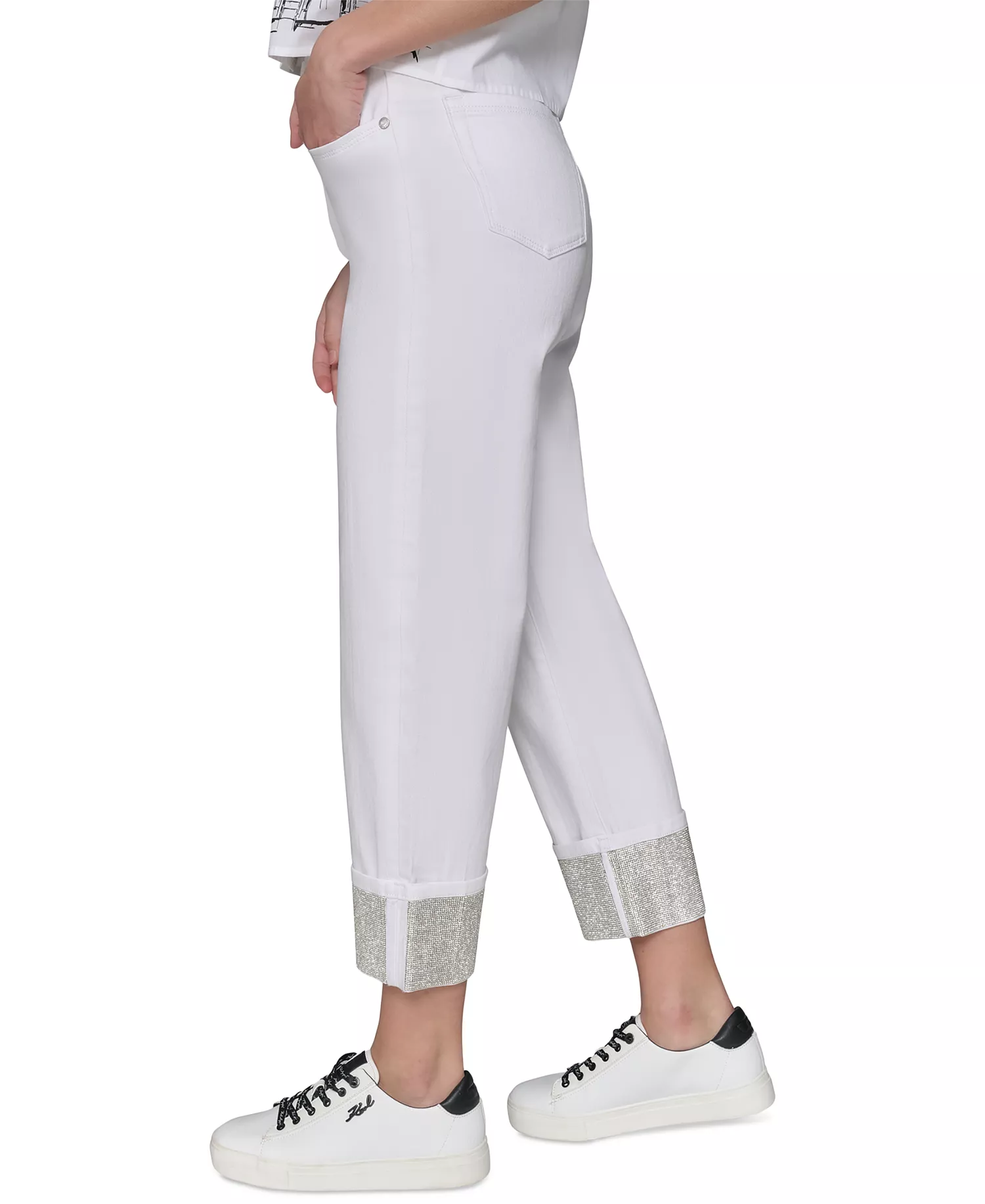 Women's Crystal-Cuff Jeans - White Denim - 0