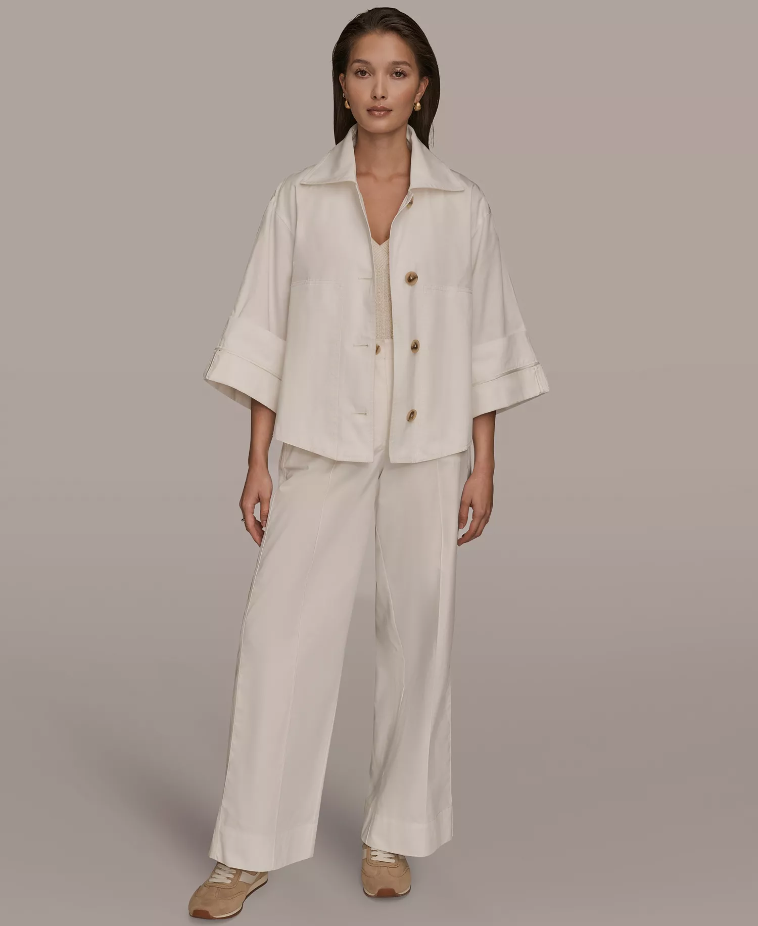 Women's Cotton Twill Button Front Jacket - Cream - L