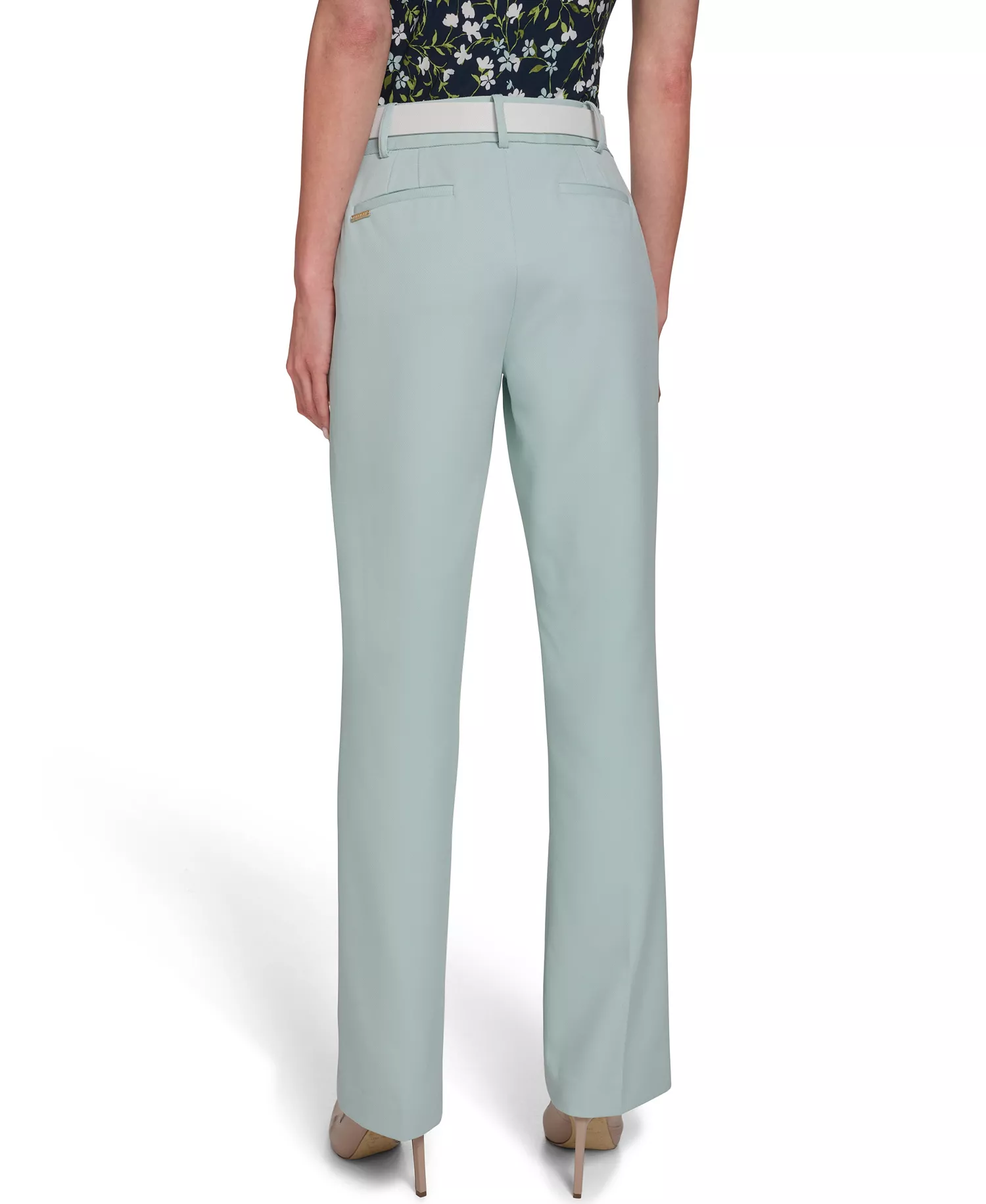 Women's Solid Belted Bootcut Trousers - Harbor Gray - 0