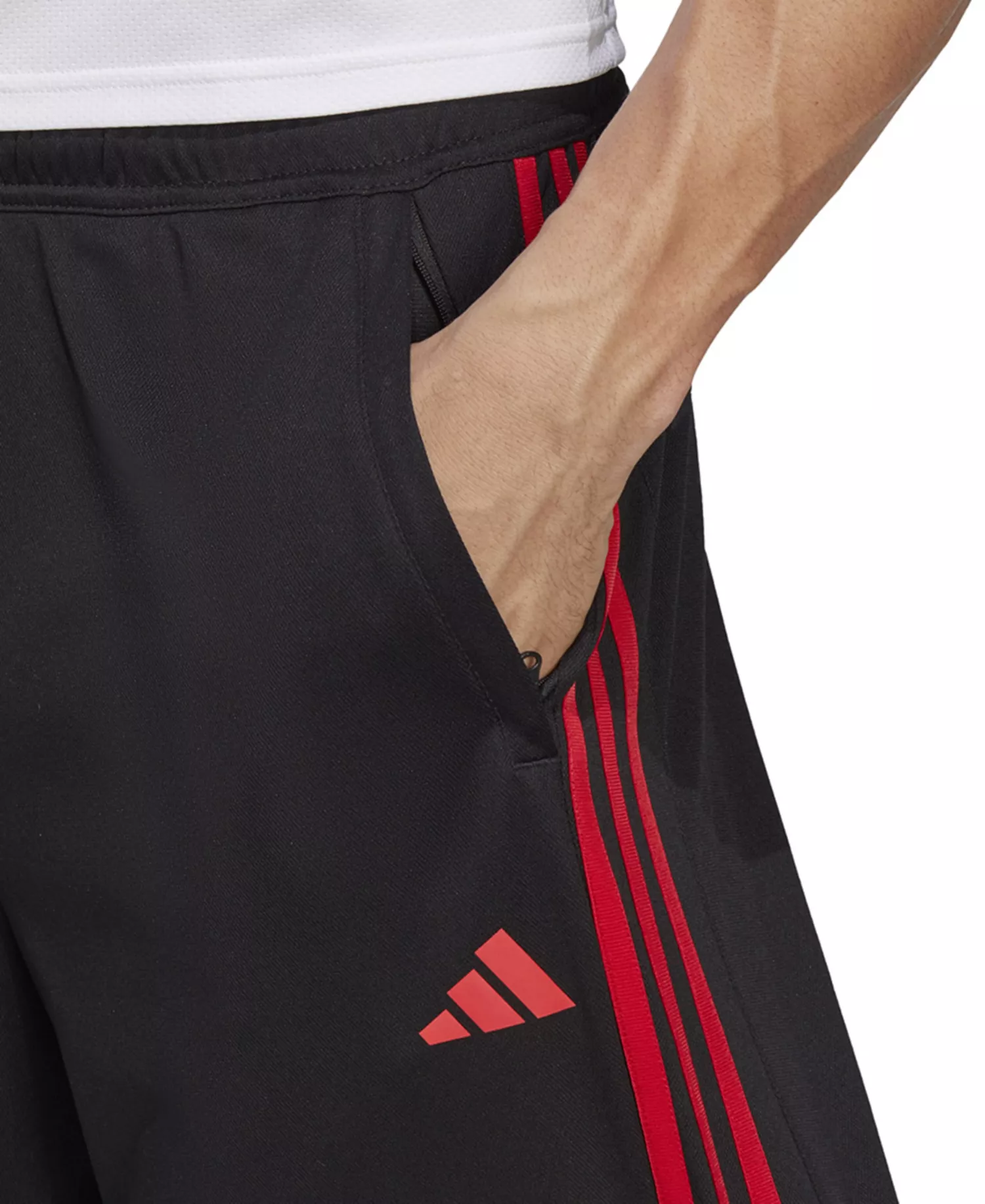 Men's Train Essentials Classic-Fit AEROREADY 3-Stripes 10" Training Shorts - Black / Btr Scarlet - 2XL