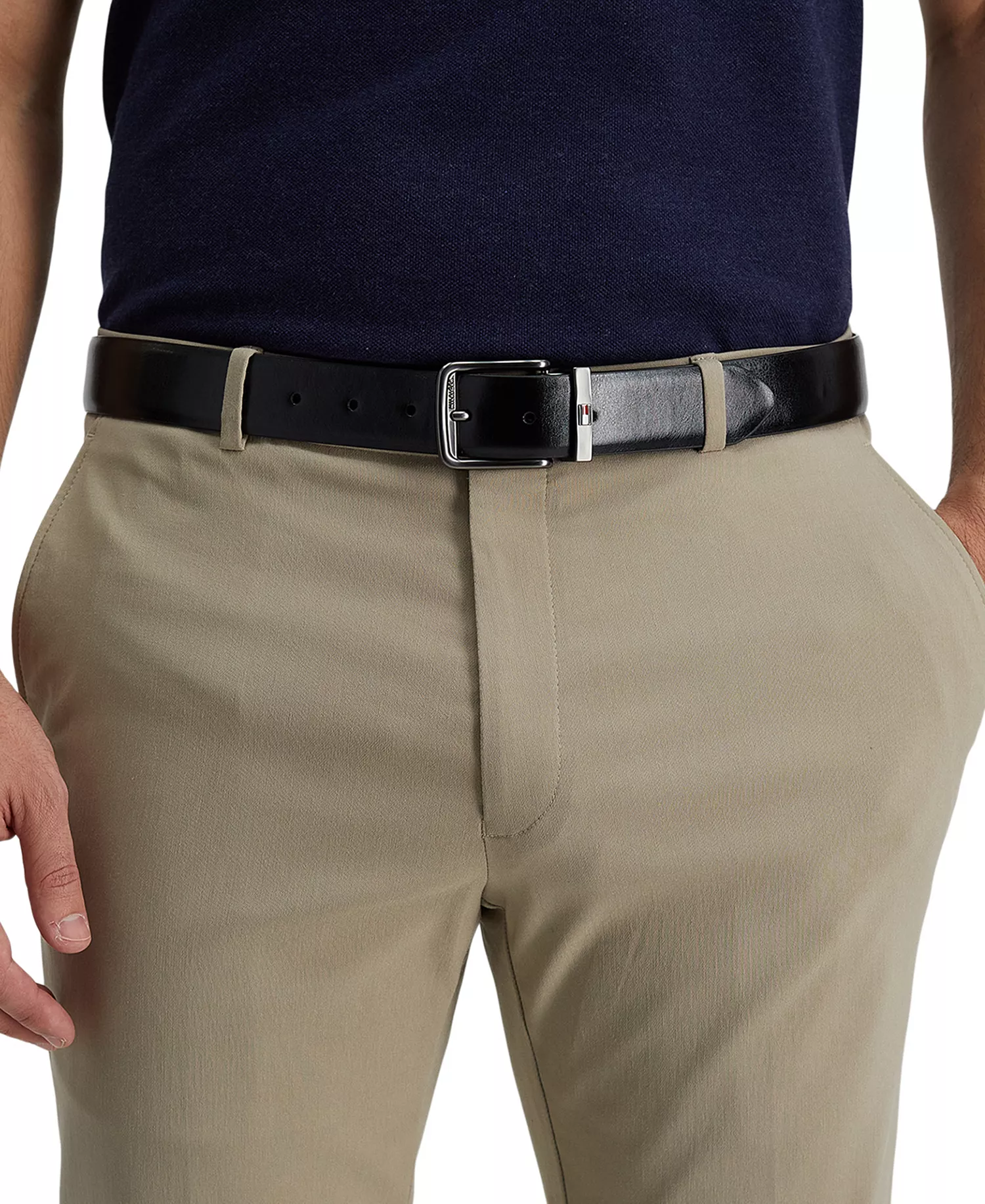 Men's Reversible Harness Buckle Stretch Belt - Black/Tan - L (38-40)