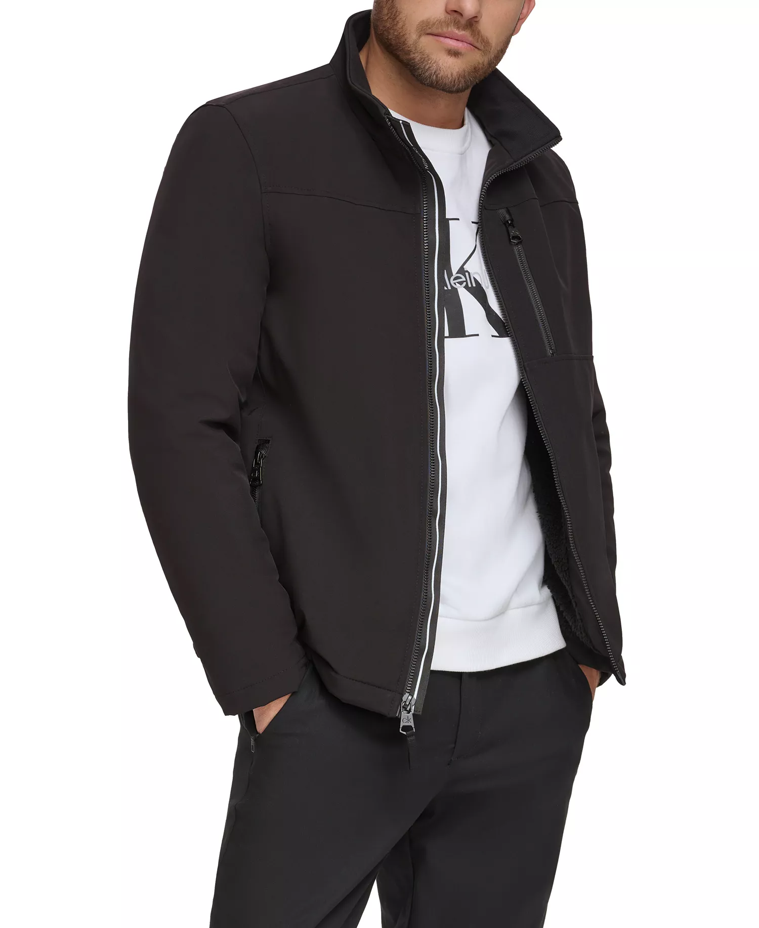 Men's Sherpa Lined Classic Soft Shell Jacket - Black - 2XL