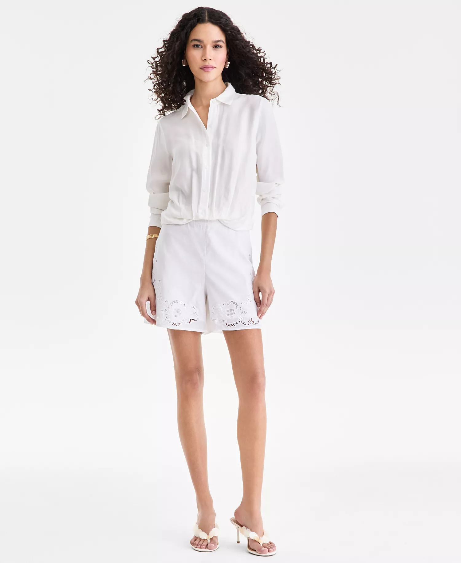 Women's Lace Trim Shorts, Macy's Exclusive - Bright White - L