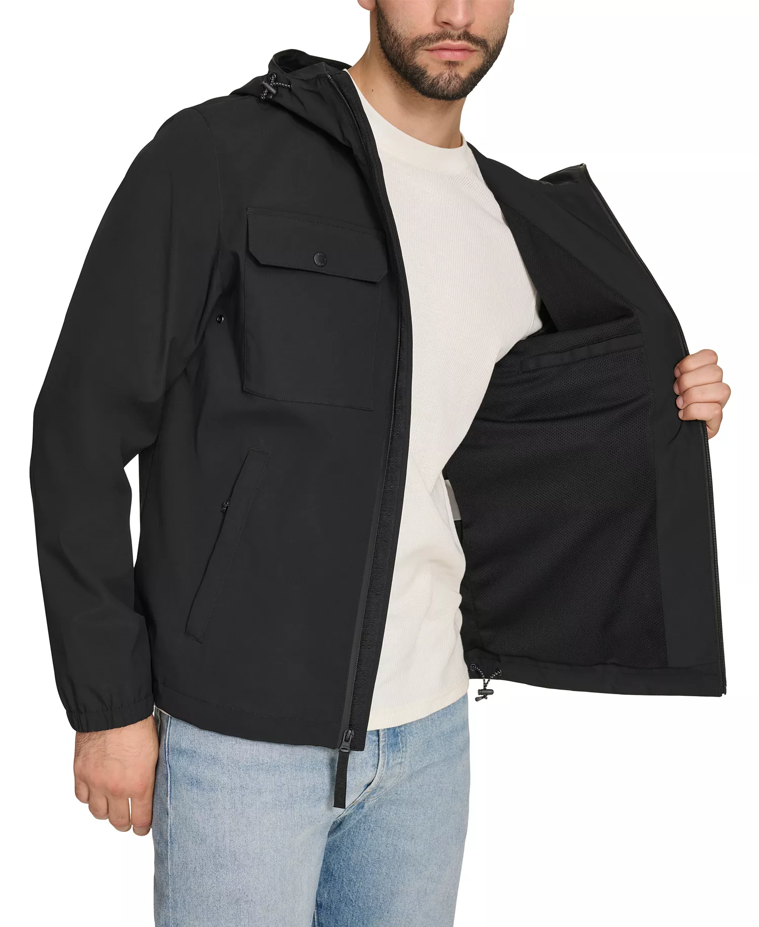 Men's Hooded Rain Jacket - Black - 2XL