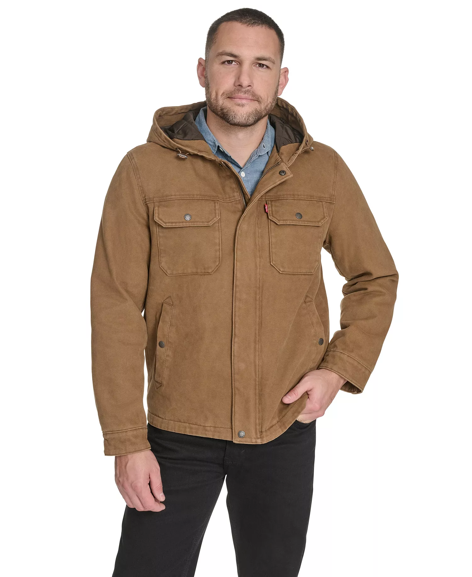 Men's Cotton Canvas Hood Jacket - Worker Brown - L