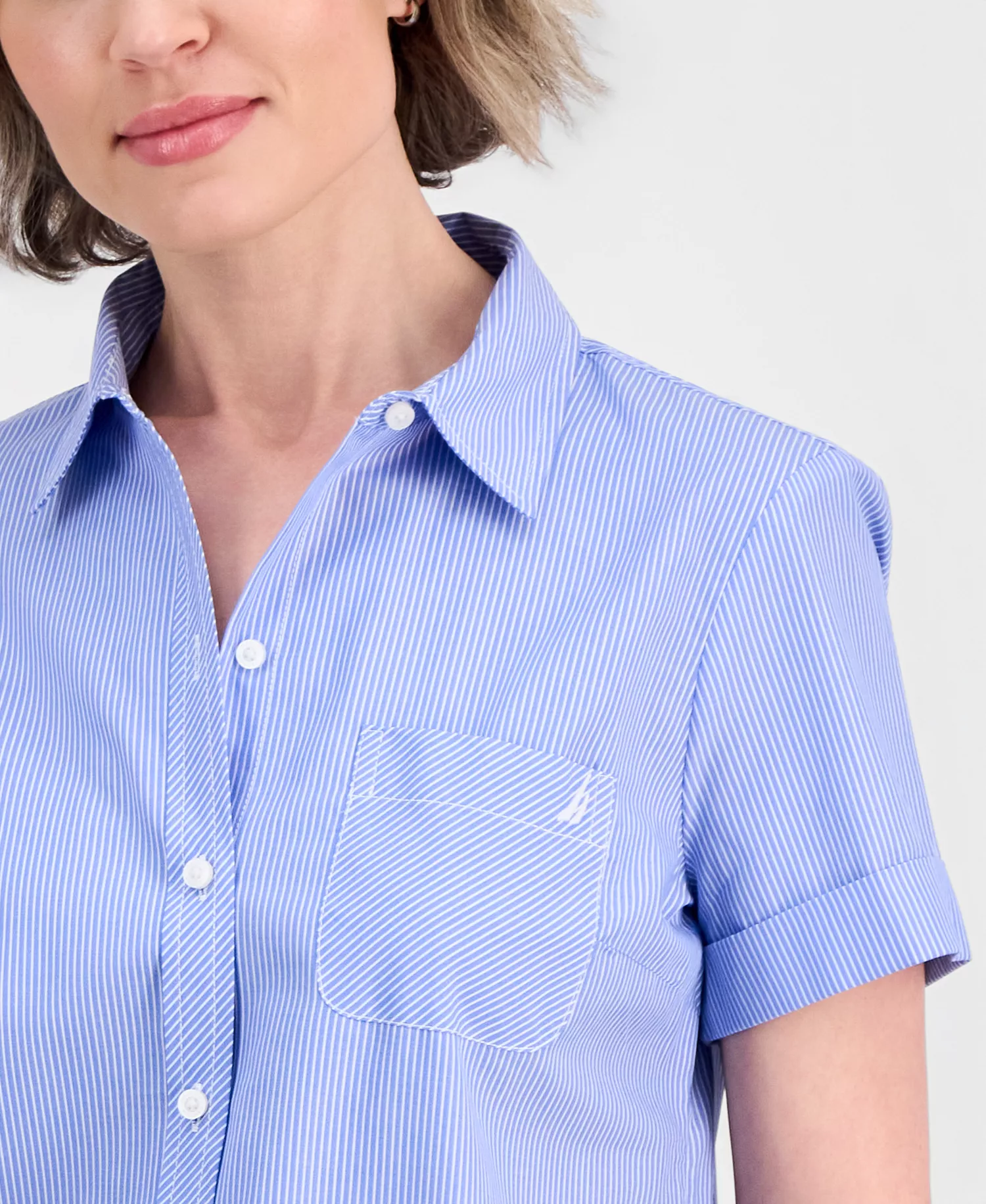 Jeans Women's Newport Stripe Cotton Camp Shirt - Blue/ White - L