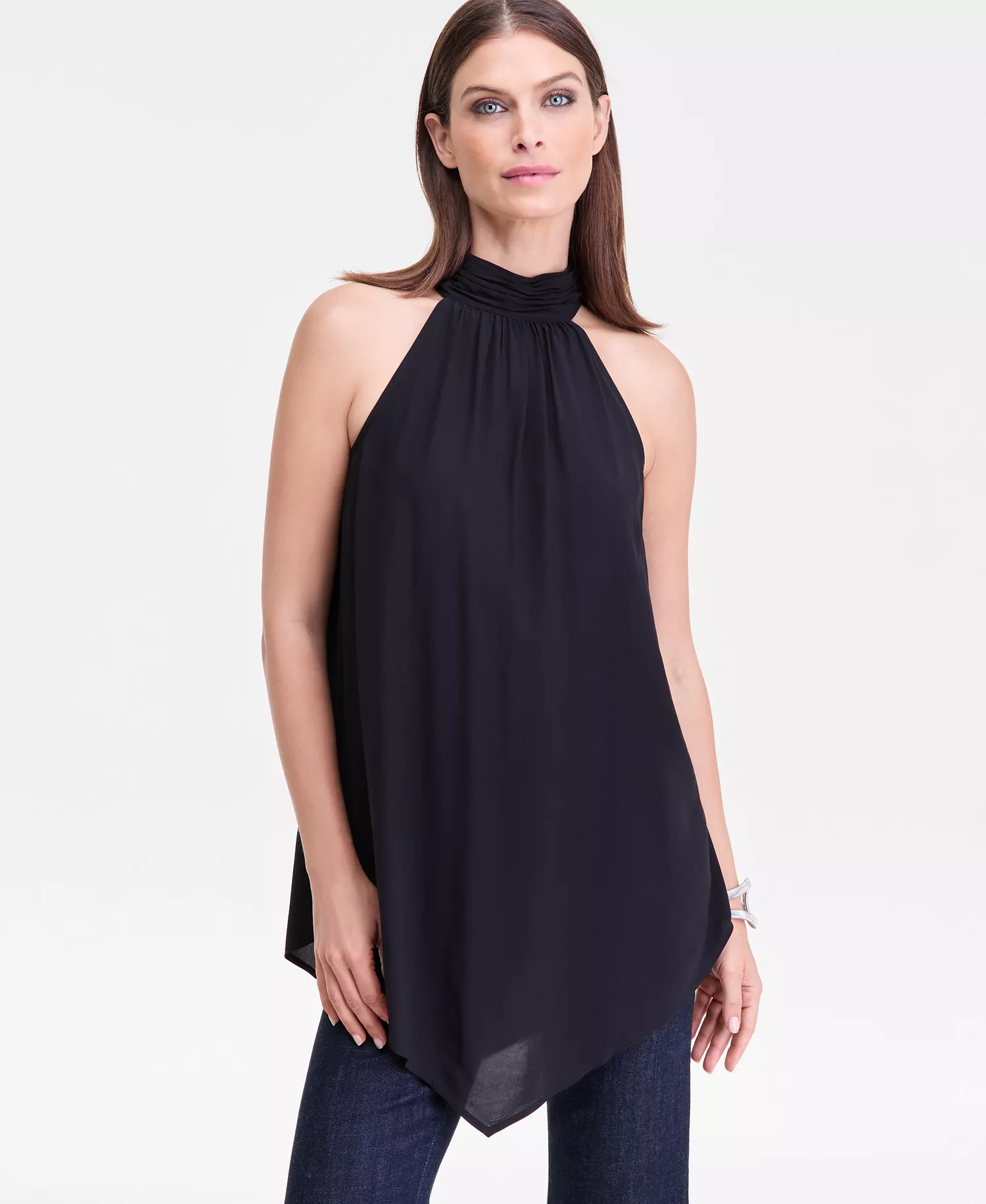 Women's Point Hem Chiffon Halter Top, Macy's Exclusive - Deep Black - L