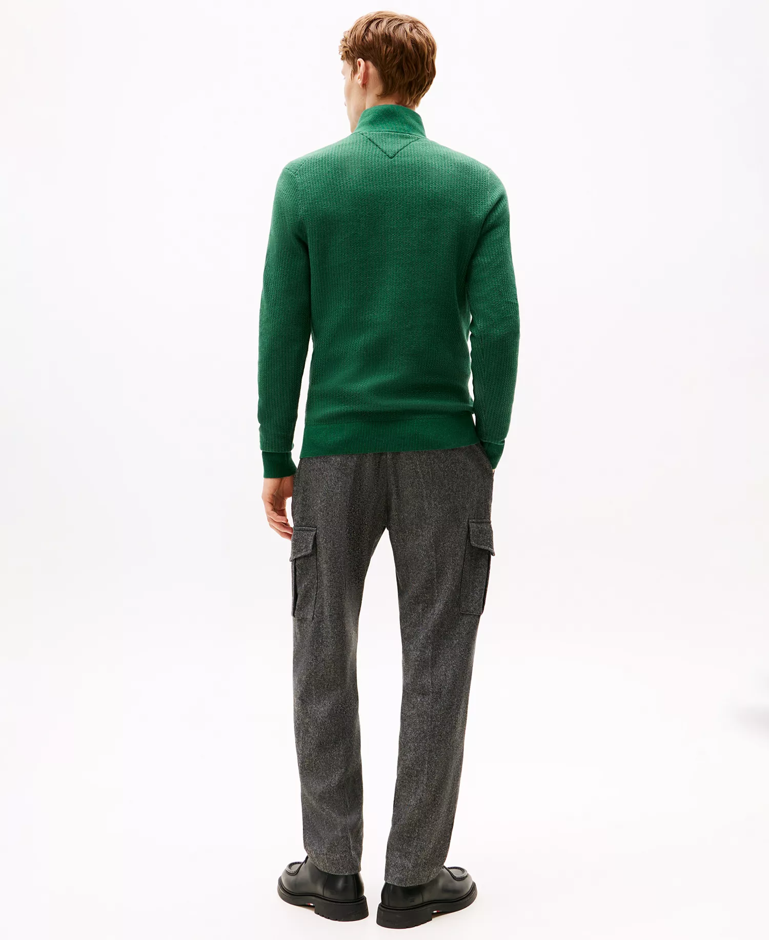 Men's Pima Cotton Cashmere Two-Tone Zip Mock Neck Sweater - Ornamental Green - L