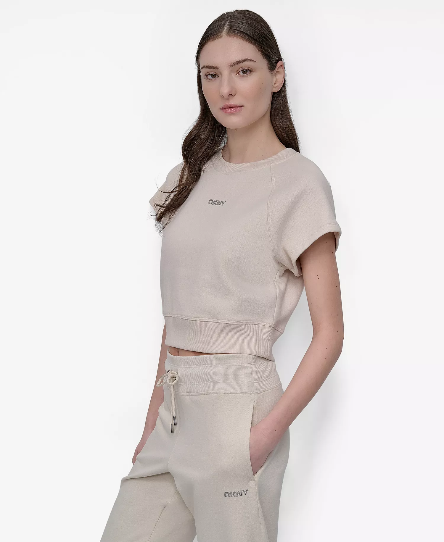 Women's Mini Stud Logo Short Sleeve Cropped Top - Light City Khaki - S
