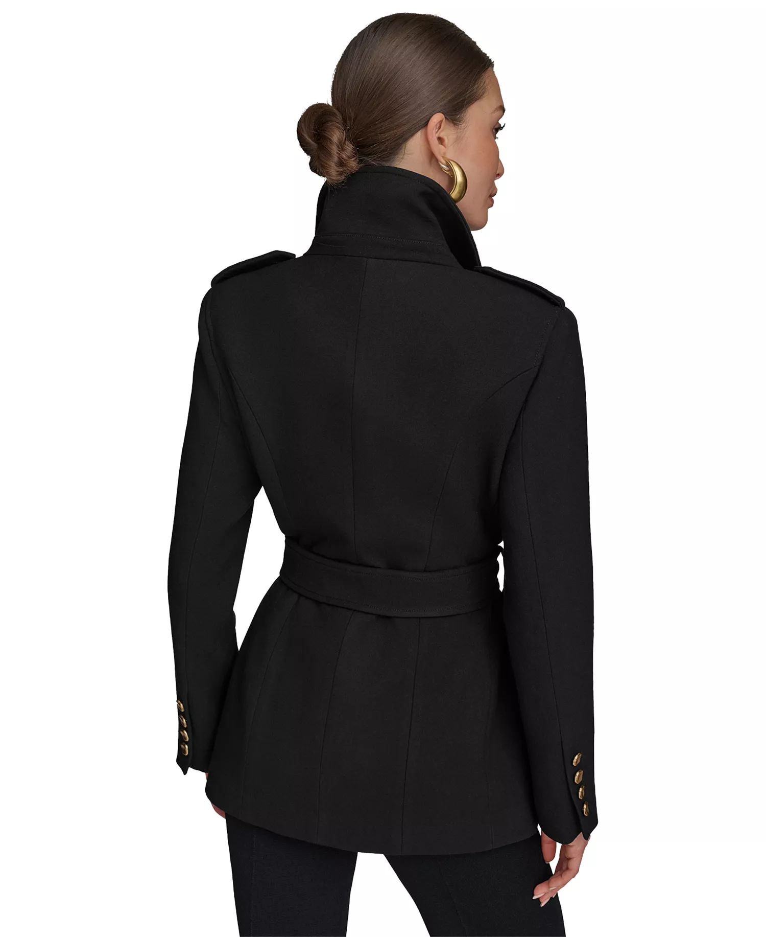 Women's Belted Crepe Jacket - Black - L
