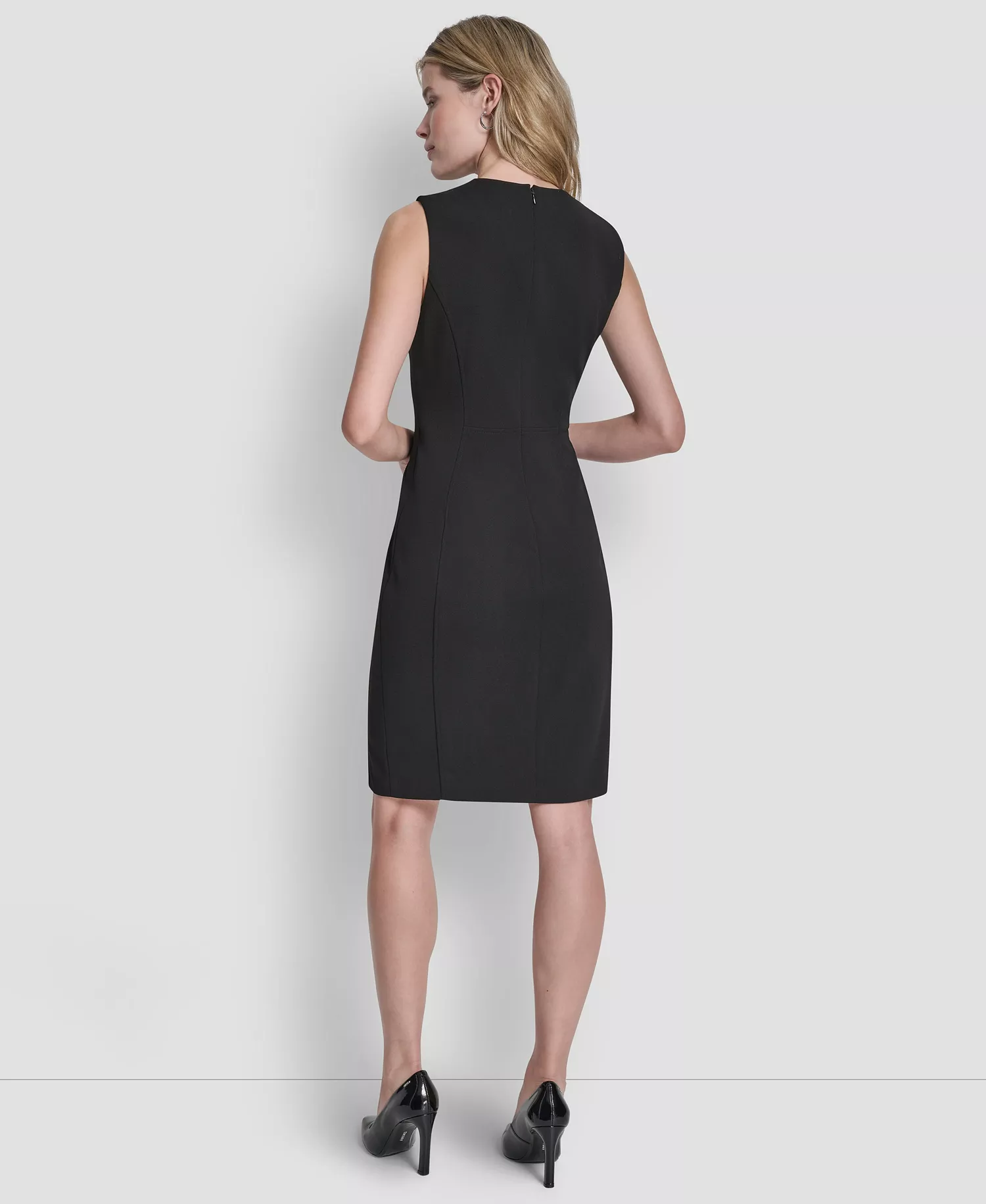 Women's Sleeveless Zipper Front Crewneck Sheath Dress - Ivory - 10