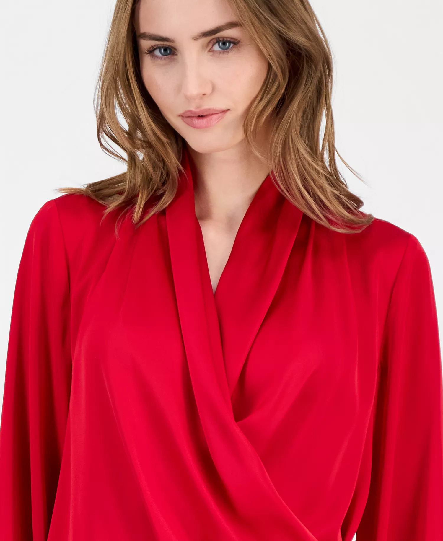 Women's Long-Sleeve Draped Wrap Blouse - Love Star - L