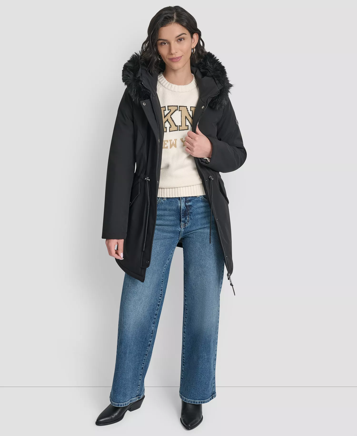 Women's Trim Hooded Anorak Puffer Coat - Black - L