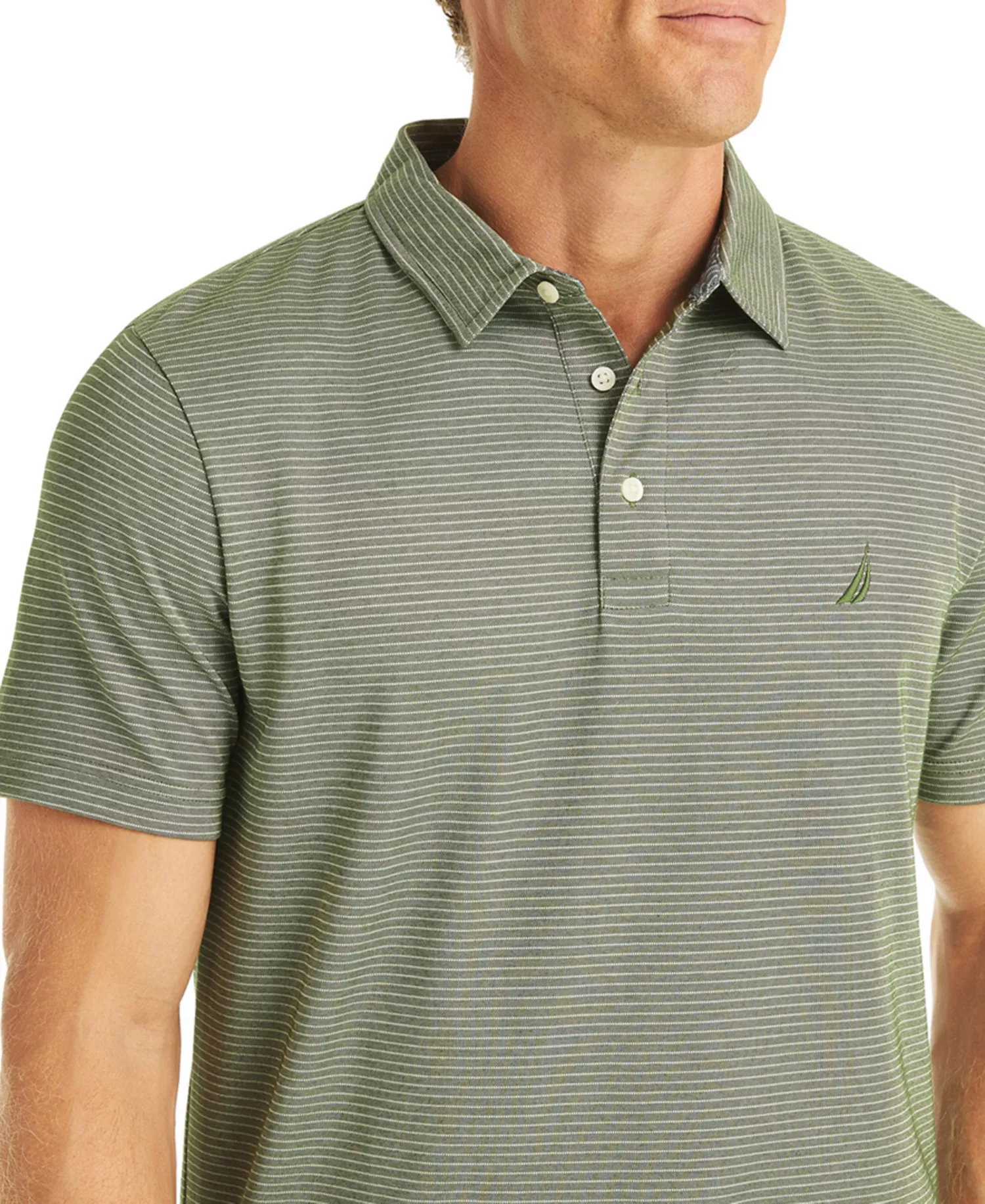 Men's Striped Golf Polo Shirt - Bronze Green - 2XL