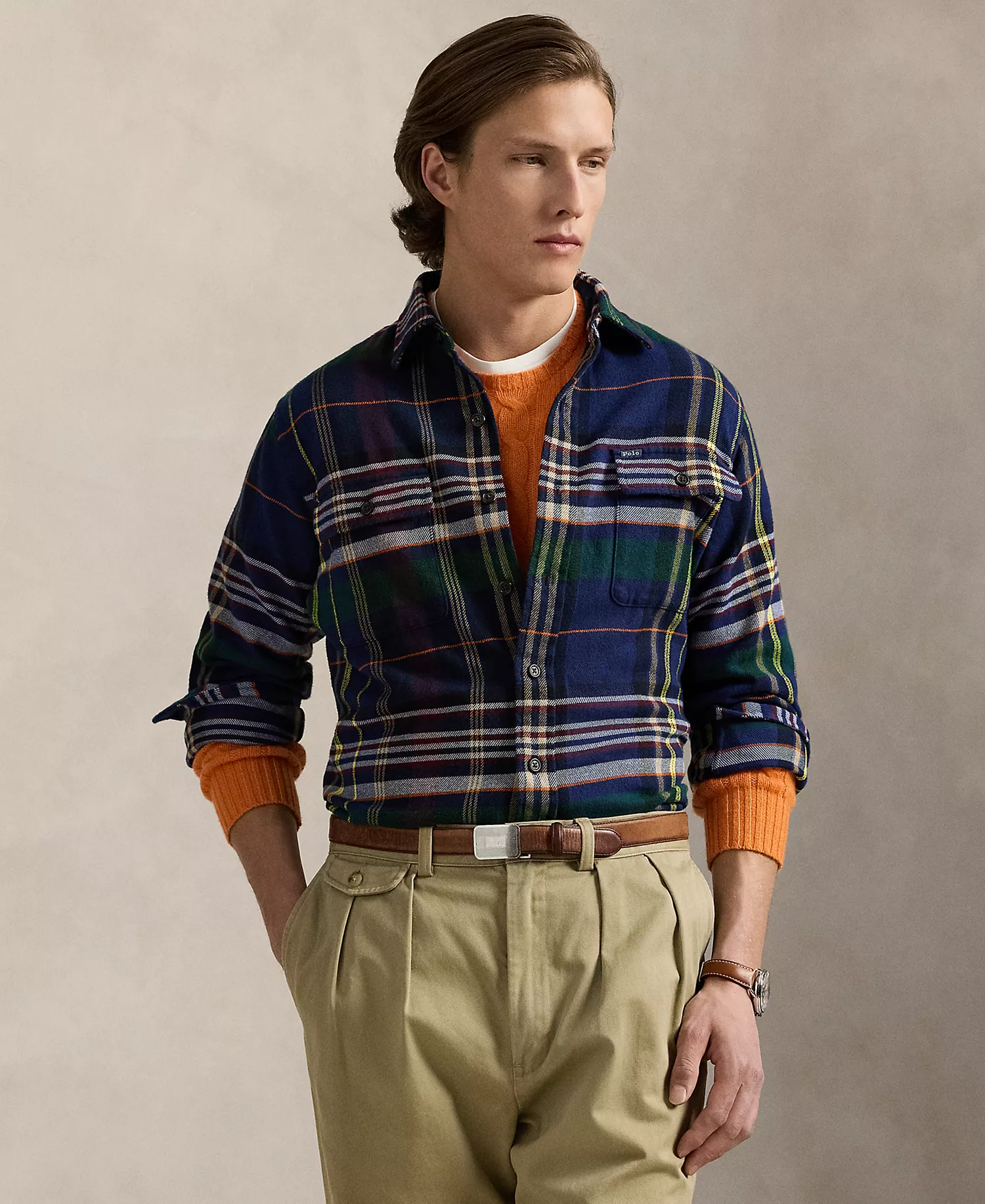 Men's Classic Plaid Brushed Flannel Workshirt - Navy Wine Multi - S