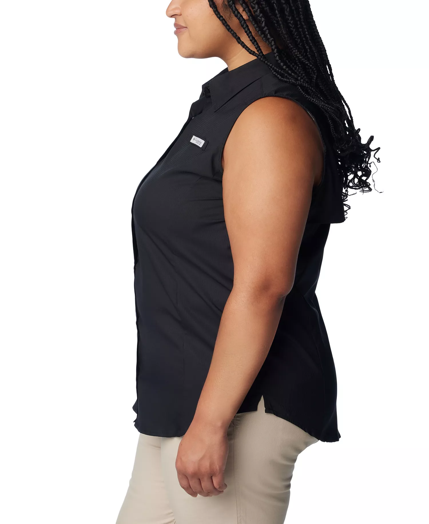 Plus Size PFG Tamiami Button-Front Sleeveless Top - Black - 1X
