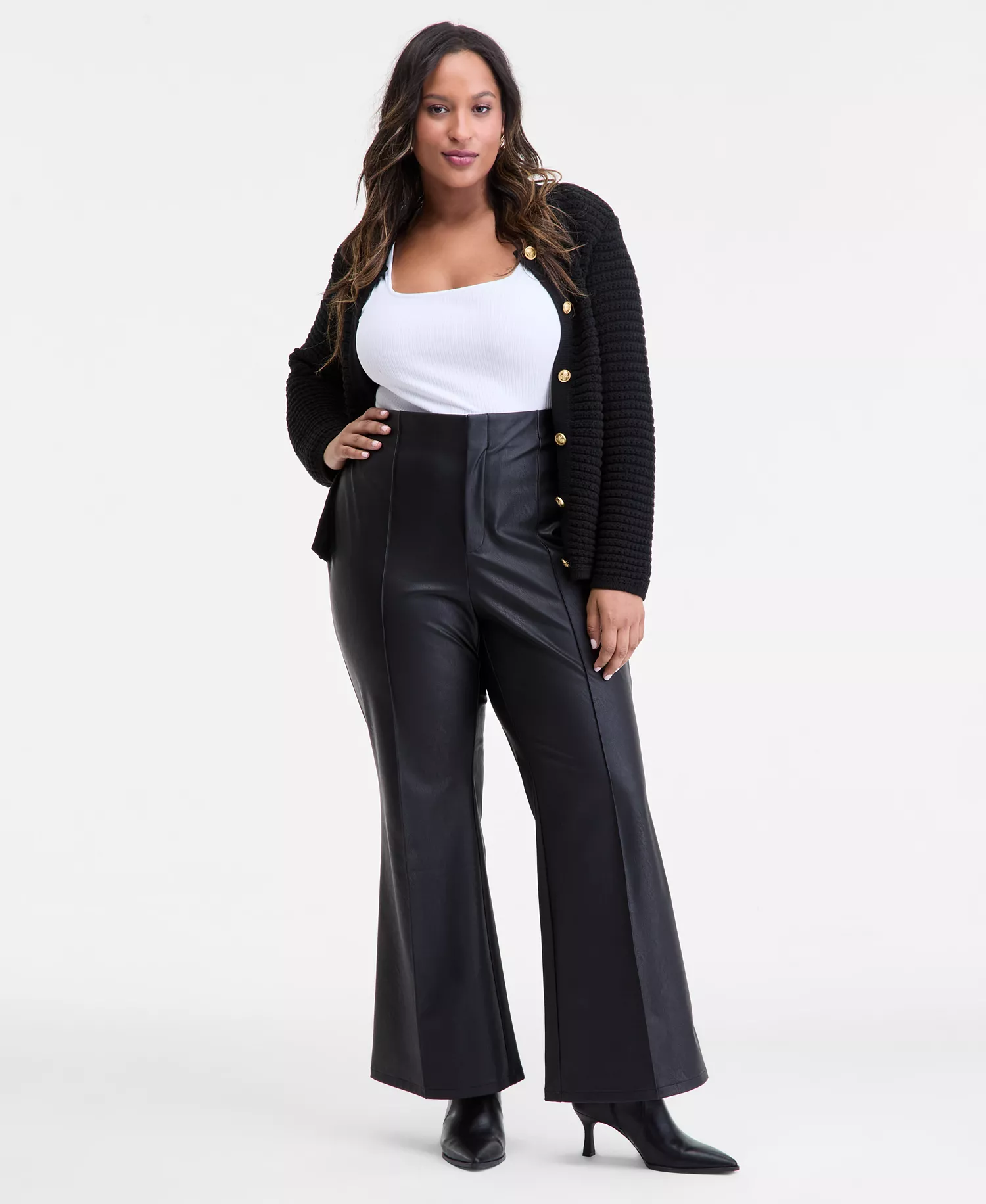 I.N.C International Plus Size Faux-Leather High-Rise Flared Pants, Macy's Exclusive  - Deep Black - 14W