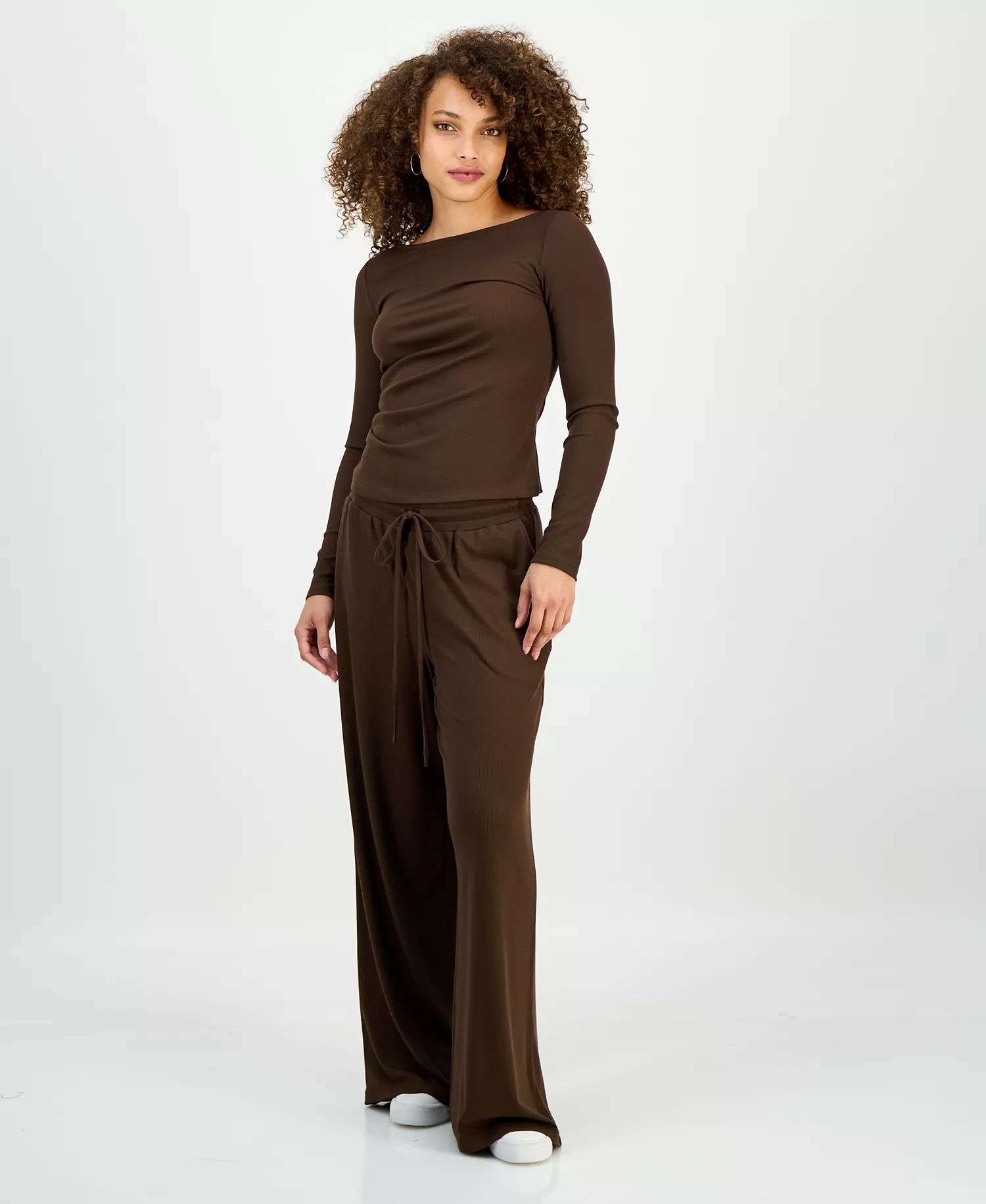 Petite Rib-Knit Asymmetric Top, Macy's Exclusive  - Coco Oak - P/L