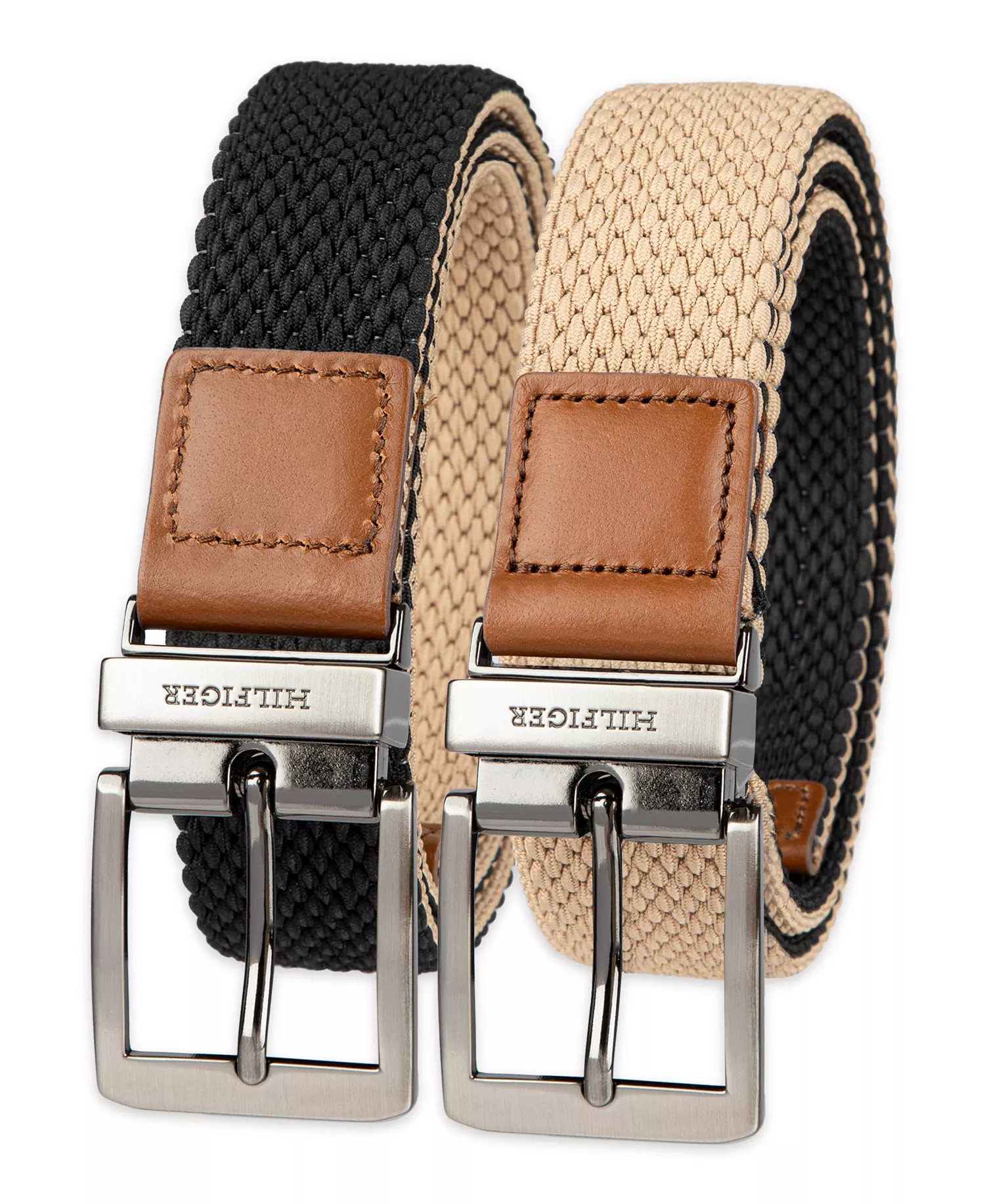 Men's Two-in-One Reversible Fully Adjustable Stretch Casual Cord Belt - Tan/Black - S (30-32)