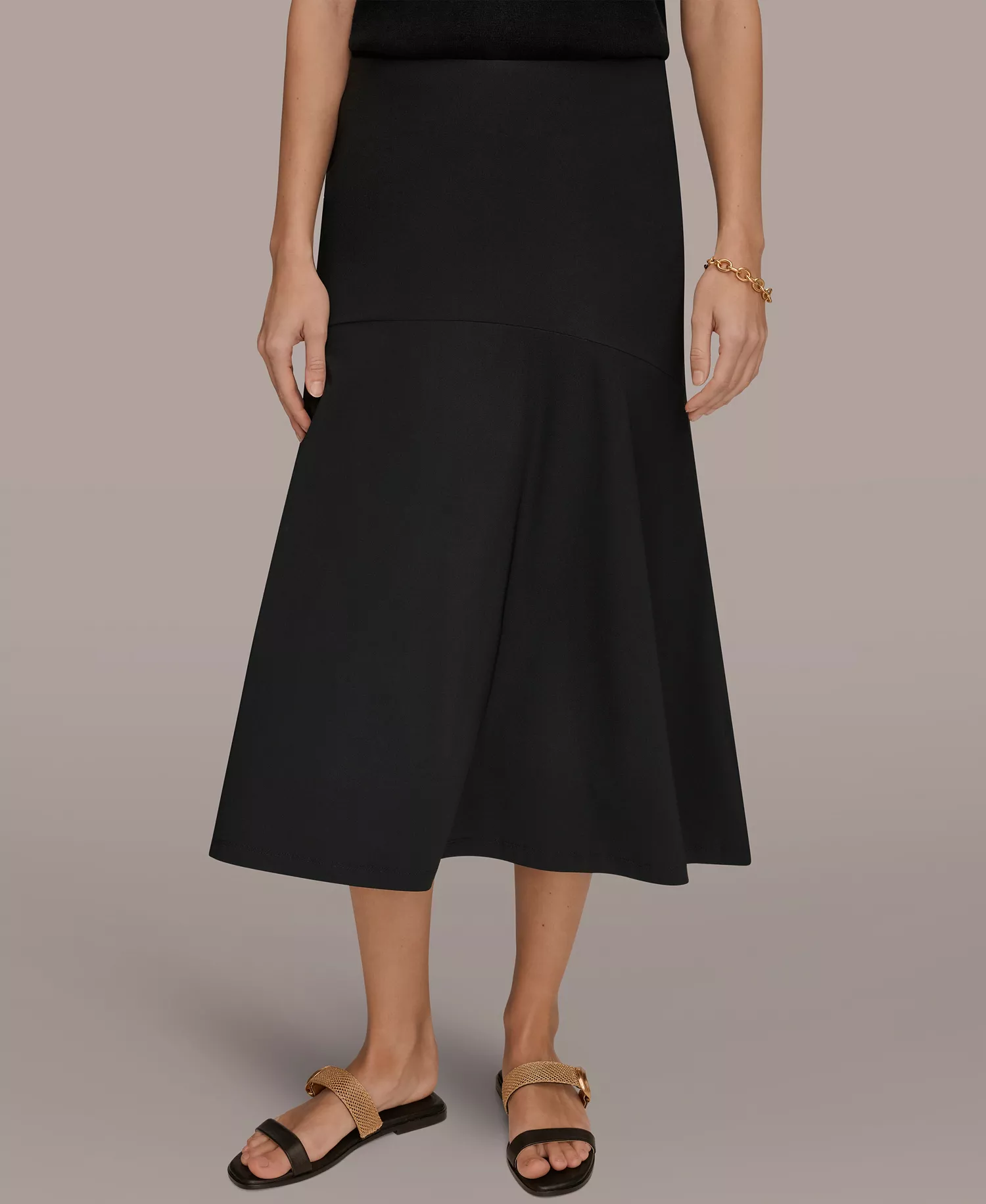 Women's Four Way Stretch High-Low Skirt with Yoke - Black - L