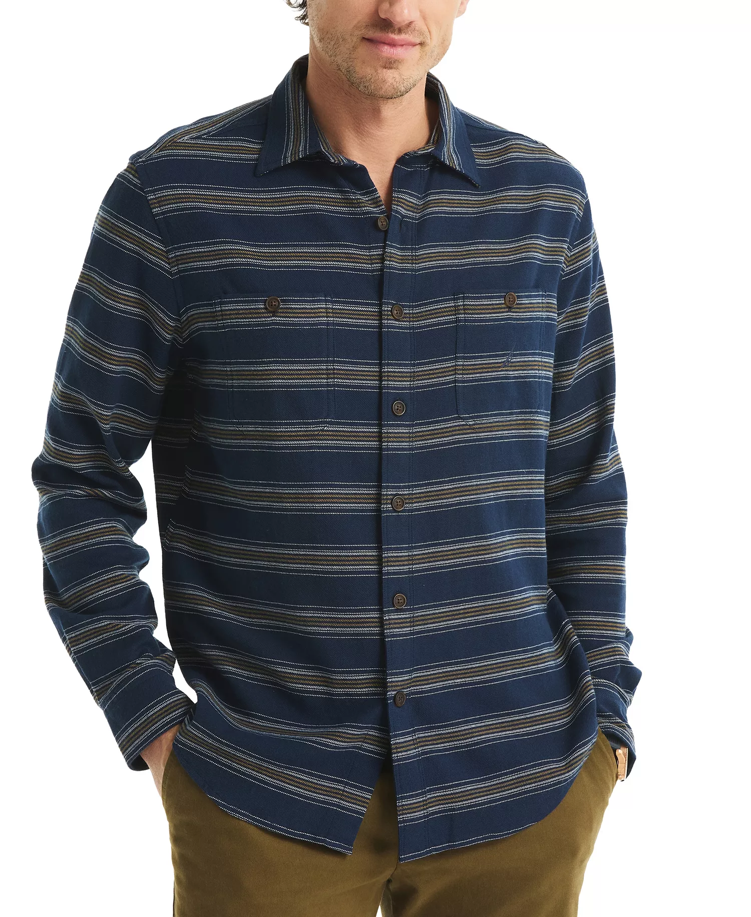 Men's Plaid Straight Collar Shirt - Navy Seas - 2XL