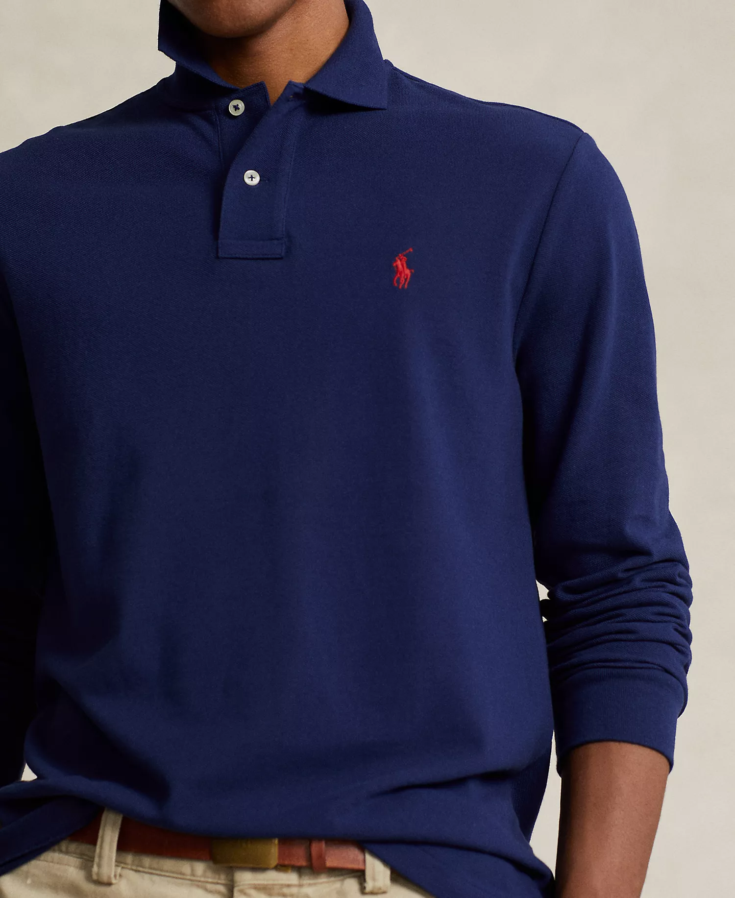 Men's Classic Fit Long Sleeve Mesh Polo - Newport Navy - 2XL