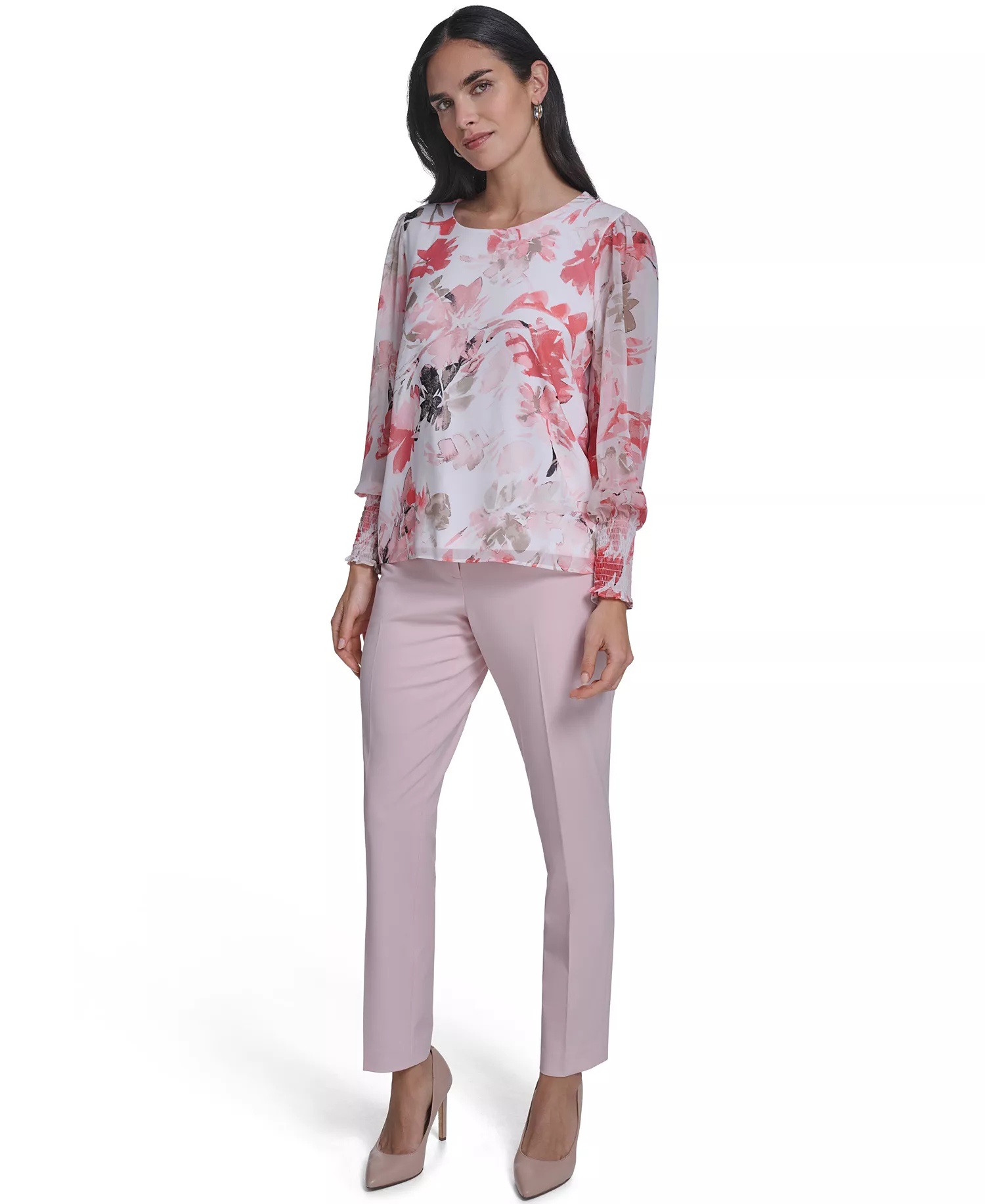 Women's Mixed Media Long-Sleeve Top - Petal/latte Multi - L