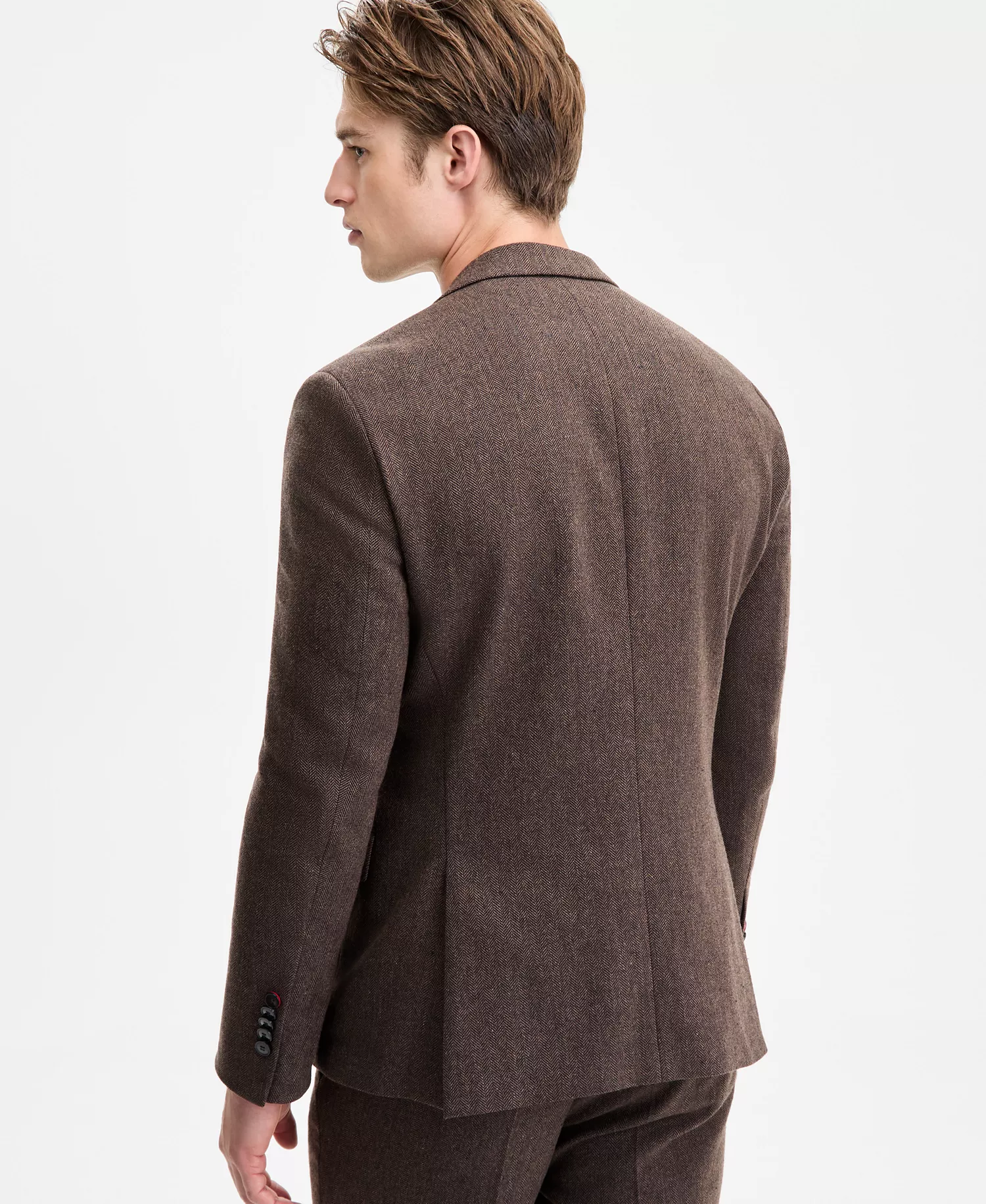 Men's Modern-Fit Herringbone Suit Jacket - Brown - 36R
